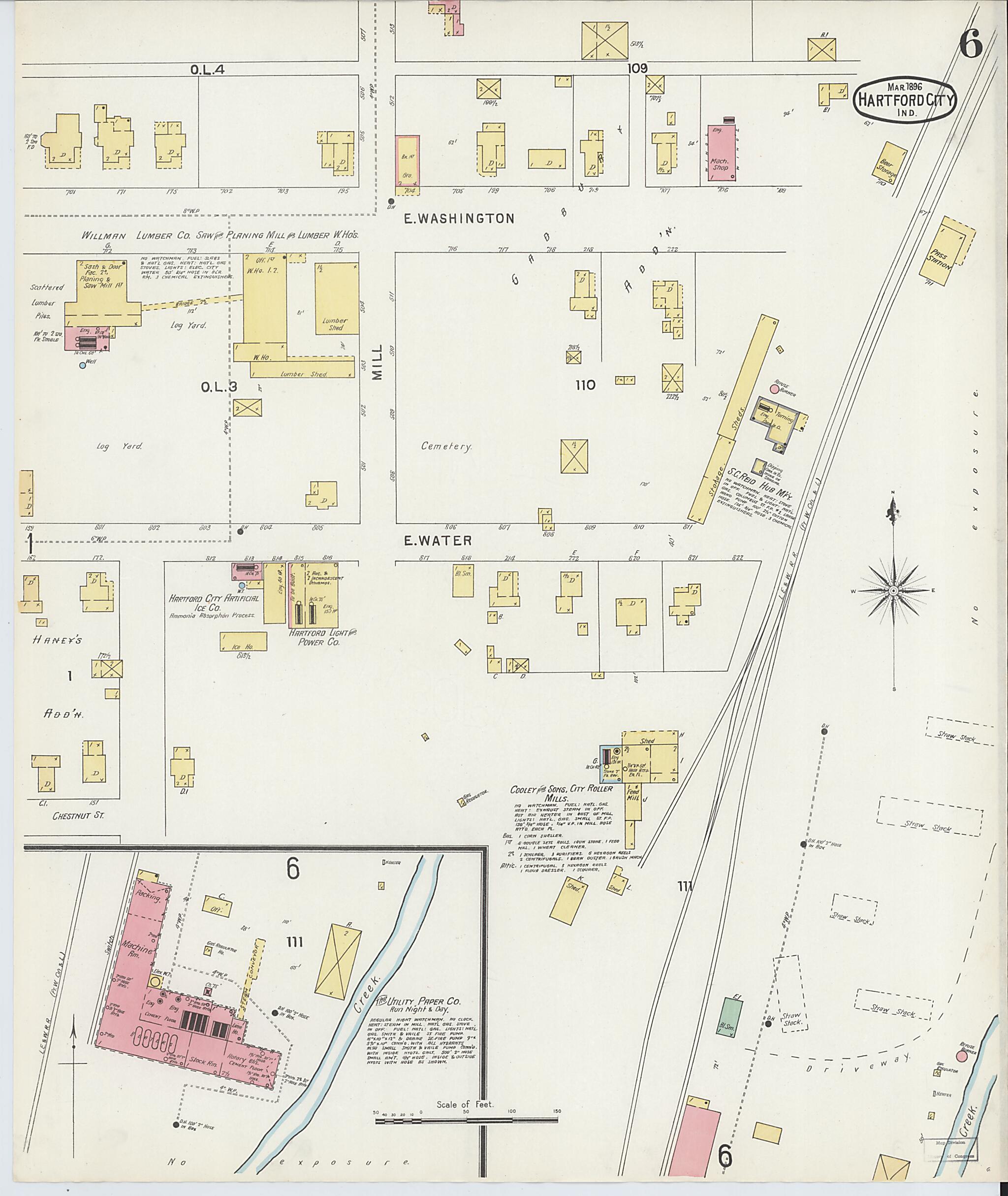 This old map of Hartford City, Blackford County, Indiana was created by Sanborn Map Company in 1896