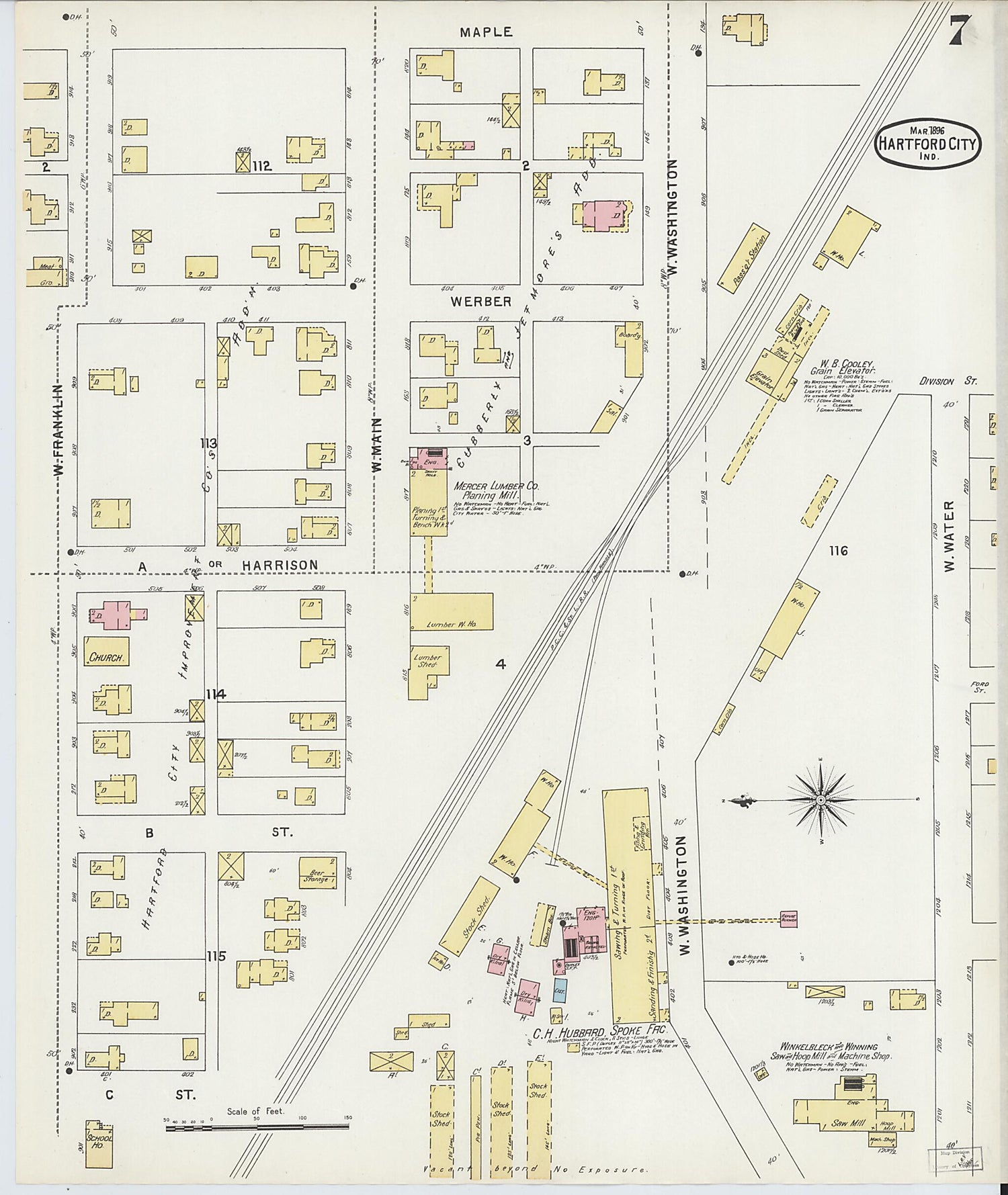 This old map of Hartford City, Blackford County, Indiana was created by Sanborn Map Company in 1896