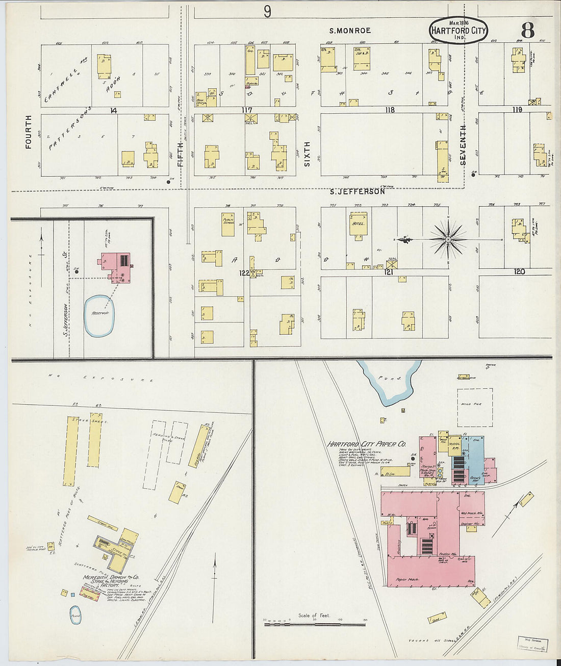 This old map of Hartford City, Blackford County, Indiana was created by Sanborn Map Company in 1896