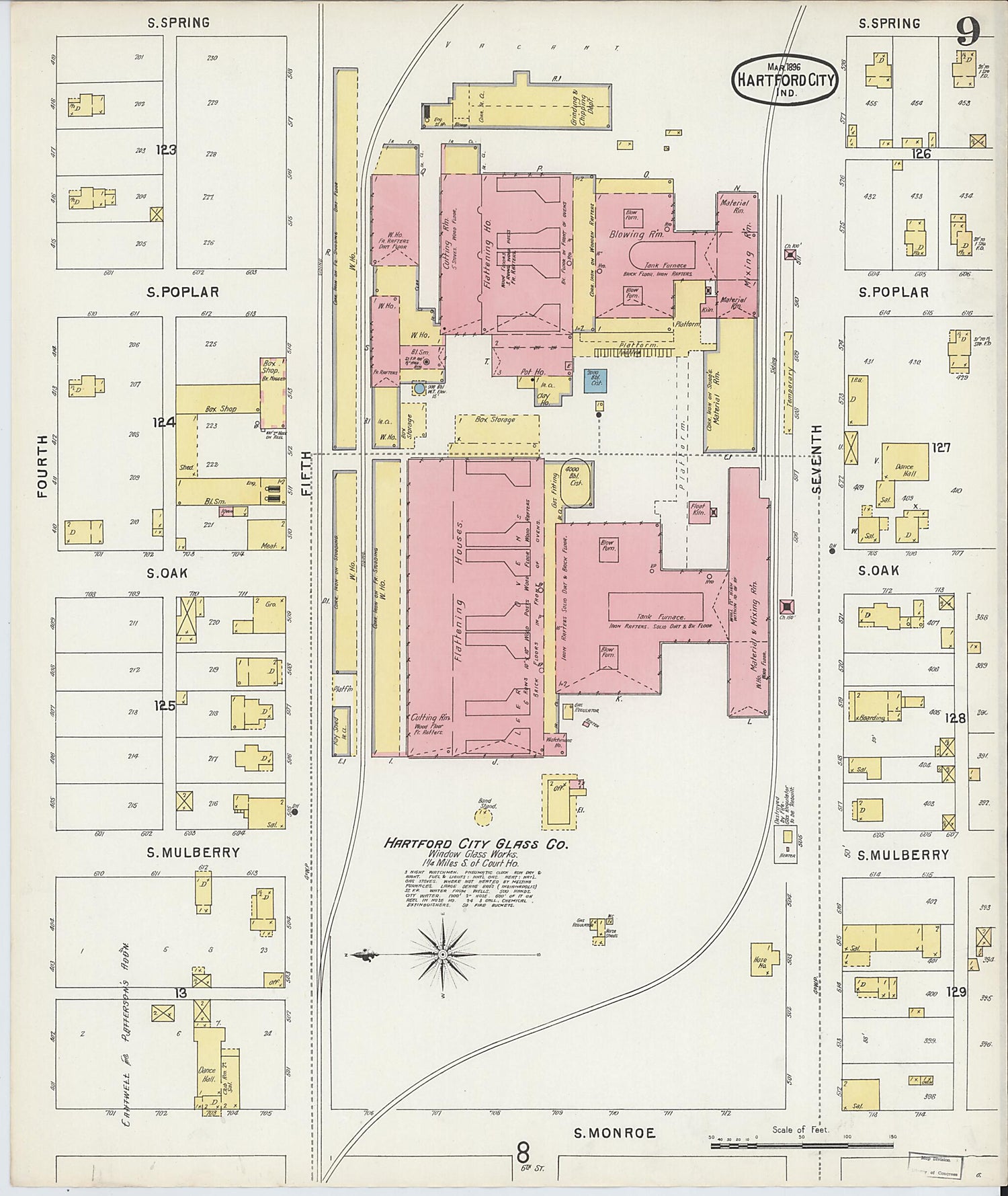 This old map of Hartford City, Blackford County, Indiana was created by Sanborn Map Company in 1896