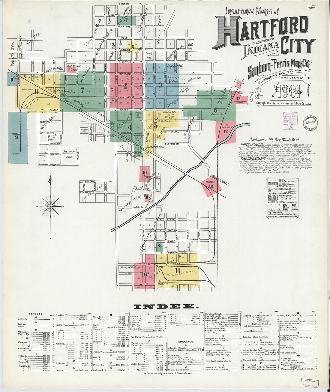 This old map of Hartford City, Blackford County, Indiana was created by Sanborn Map Company in 1901