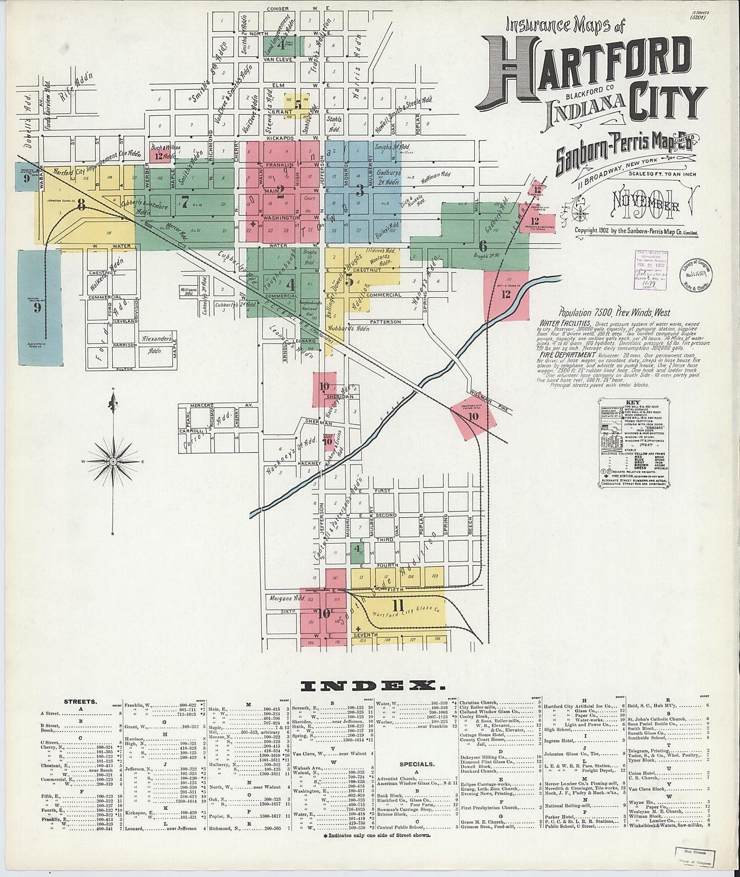 This old map of Hartford City, Blackford County, Indiana was created by Sanborn Map Company in 1901