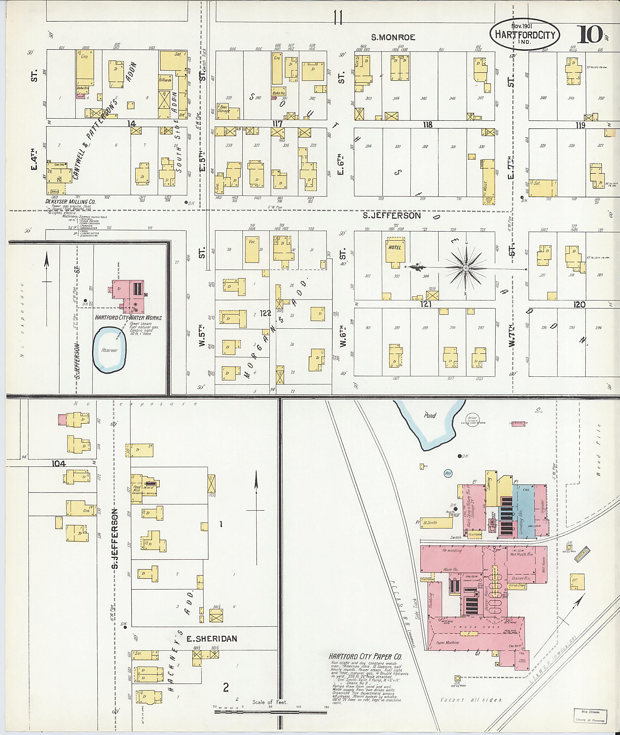 This old map of Hartford City, Blackford County, Indiana was created by Sanborn Map Company in 1901