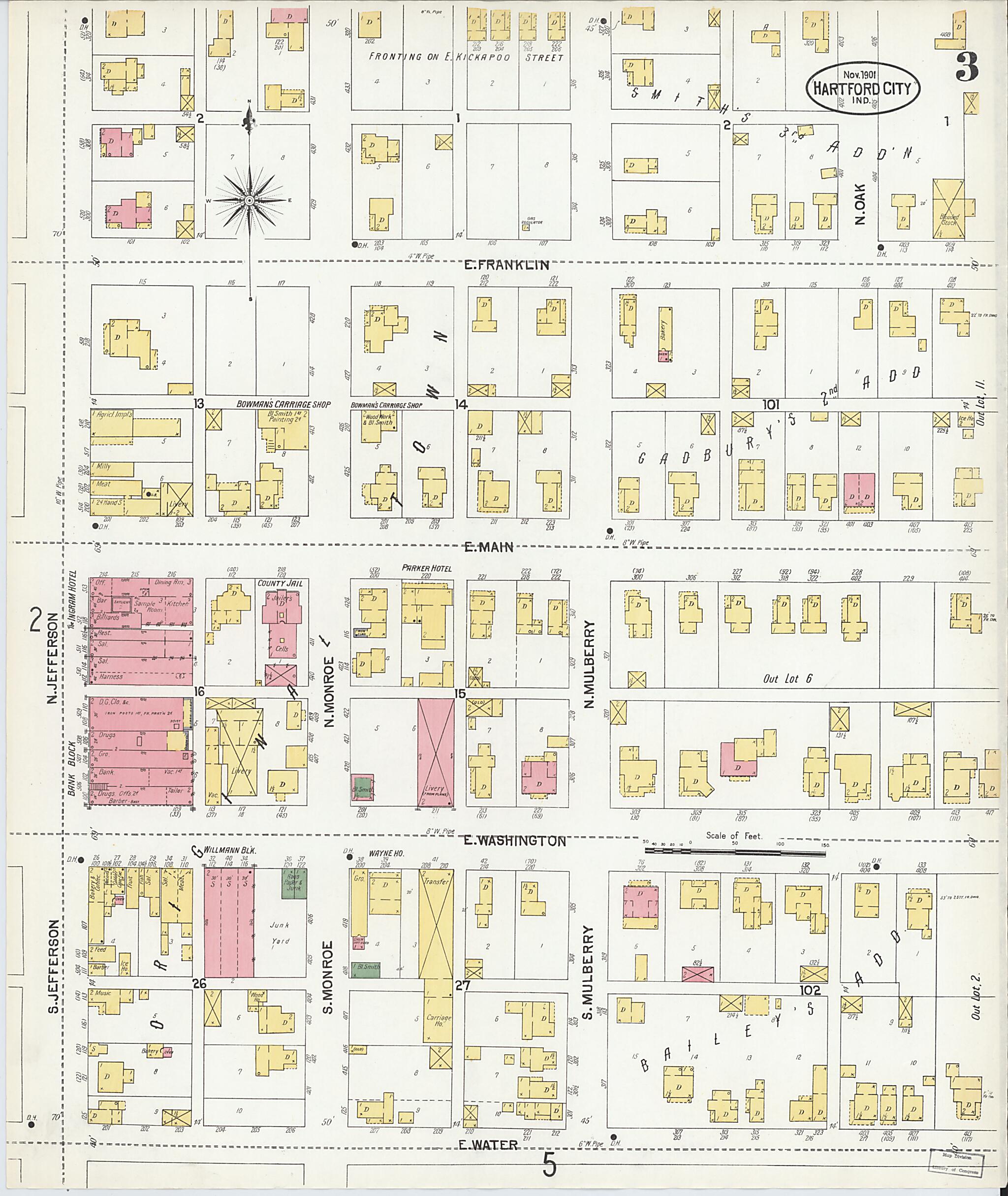 This old map of Hartford City, Blackford County, Indiana was created by Sanborn Map Company in 1901