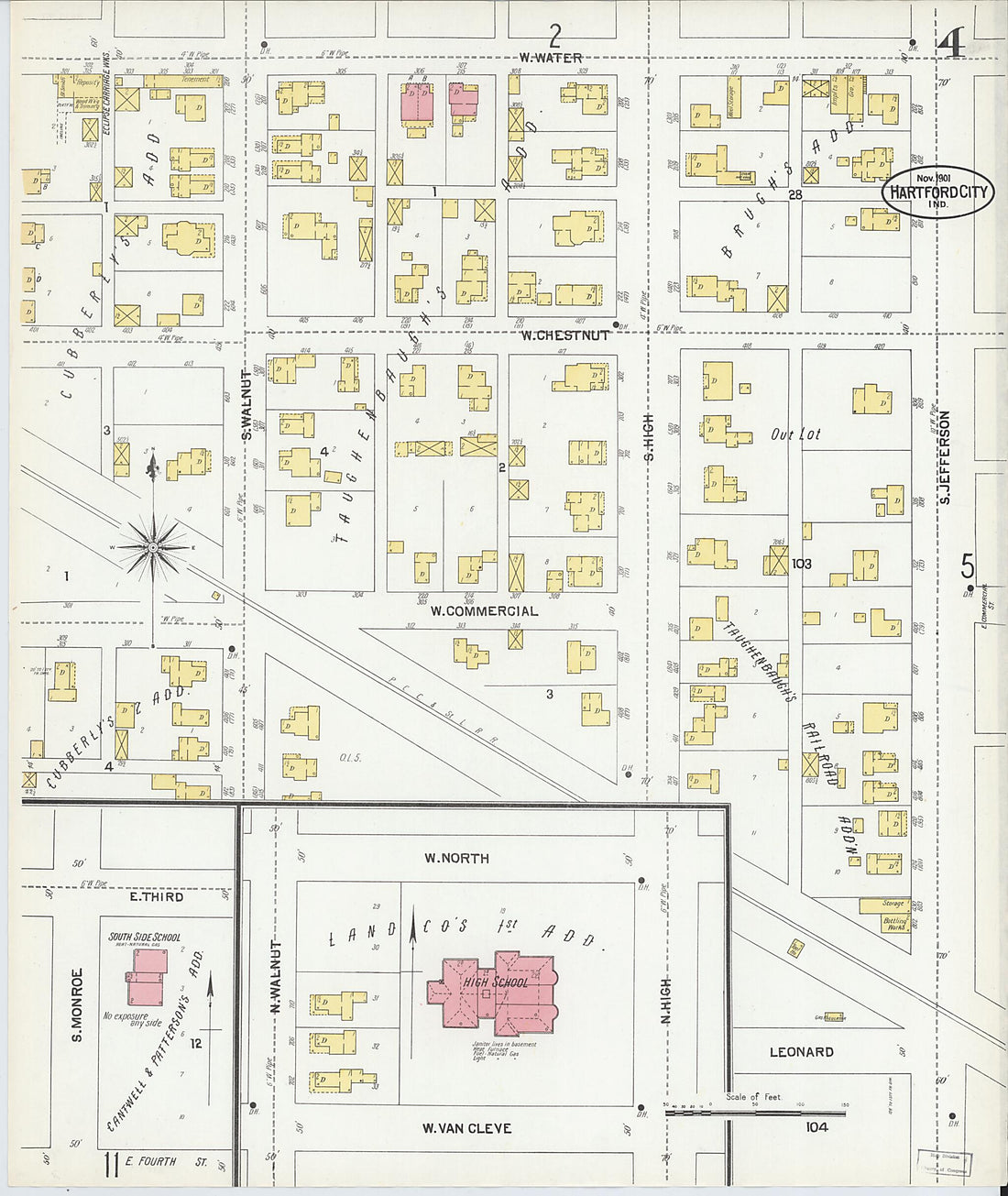 This old map of Hartford City, Blackford County, Indiana was created by Sanborn Map Company in 1901