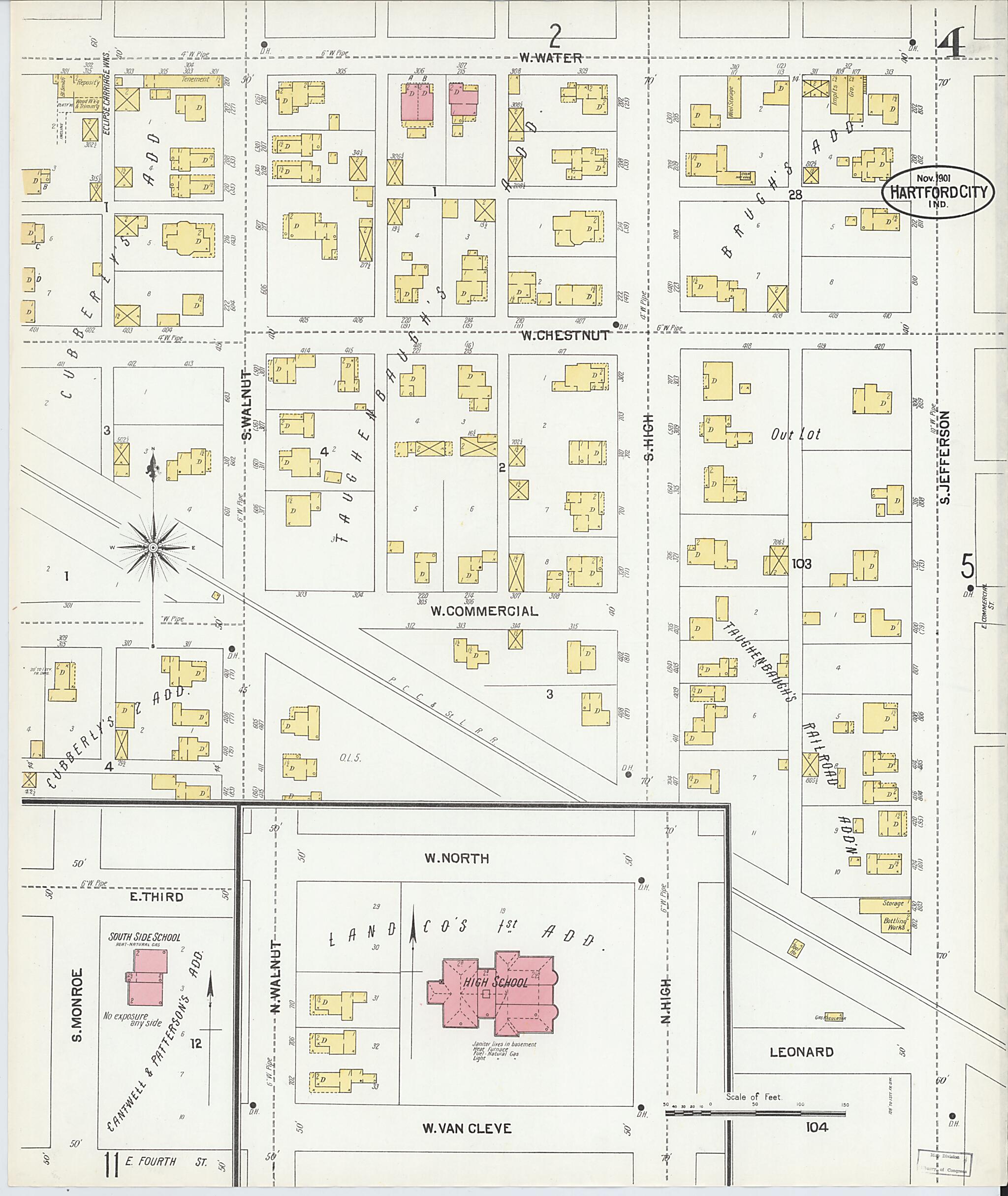 This old map of Hartford City, Blackford County, Indiana was created by Sanborn Map Company in 1901