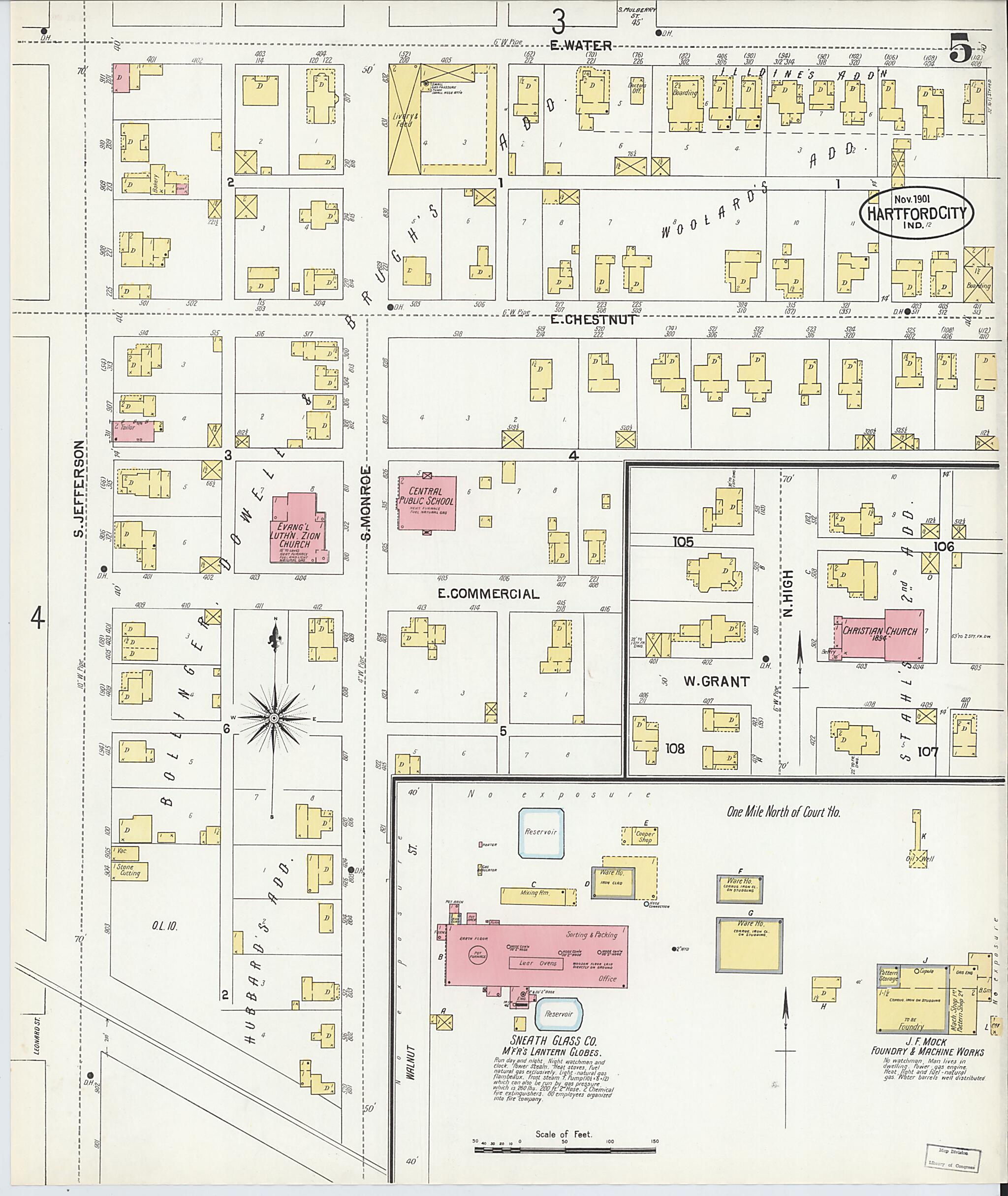 This old map of Hartford City, Blackford County, Indiana was created by Sanborn Map Company in 1901