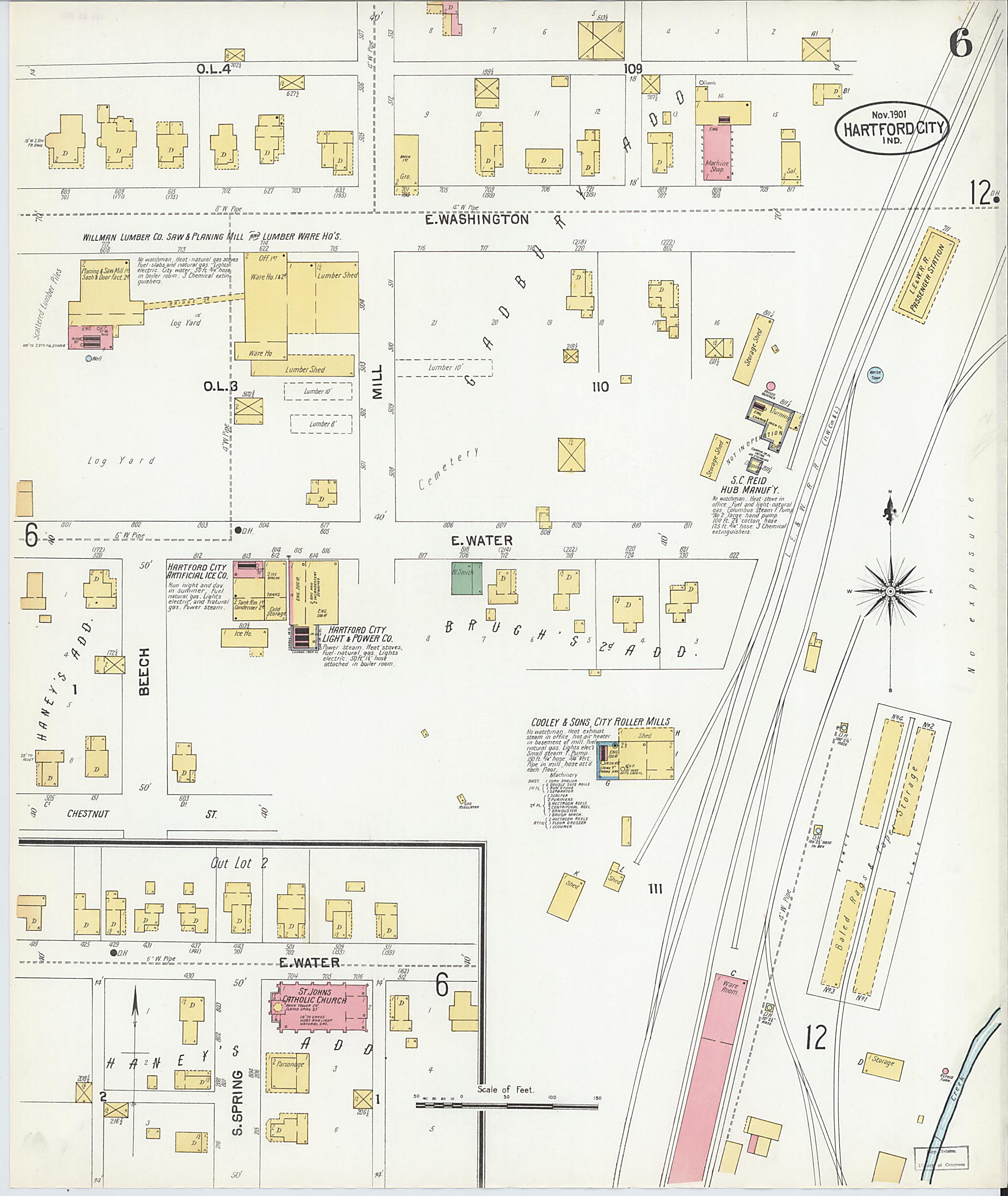 This old map of Hartford City, Blackford County, Indiana was created by Sanborn Map Company in 1901