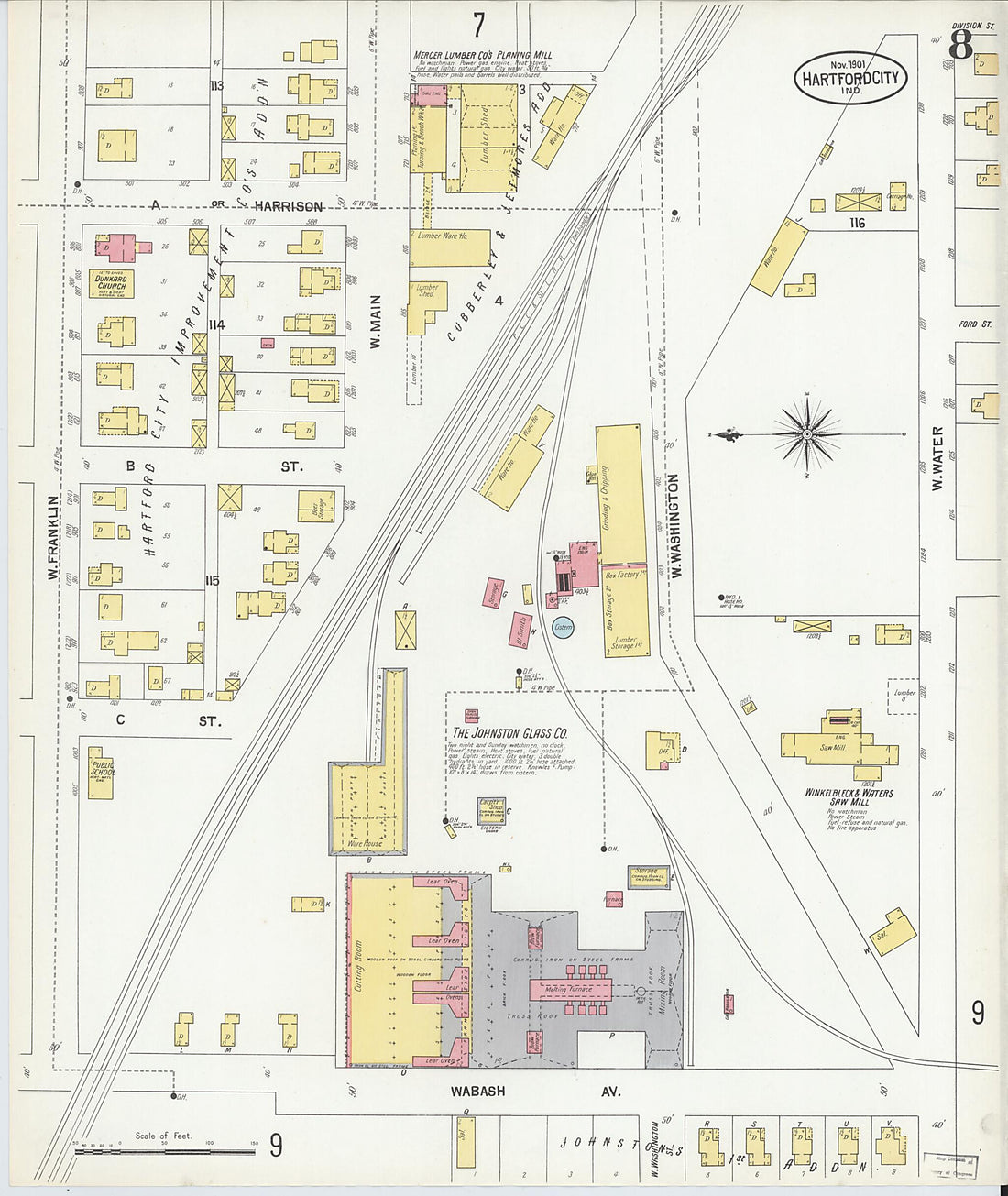 This old map of Hartford City, Blackford County, Indiana was created by Sanborn Map Company in 1901