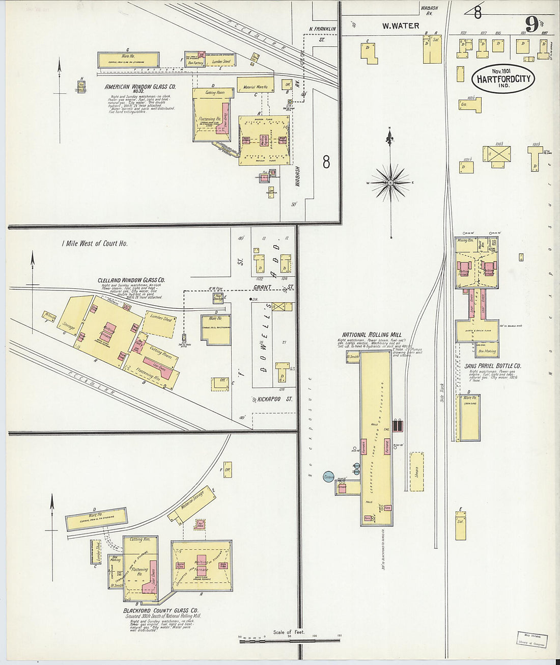 This old map of Hartford City, Blackford County, Indiana was created by Sanborn Map Company in 1901