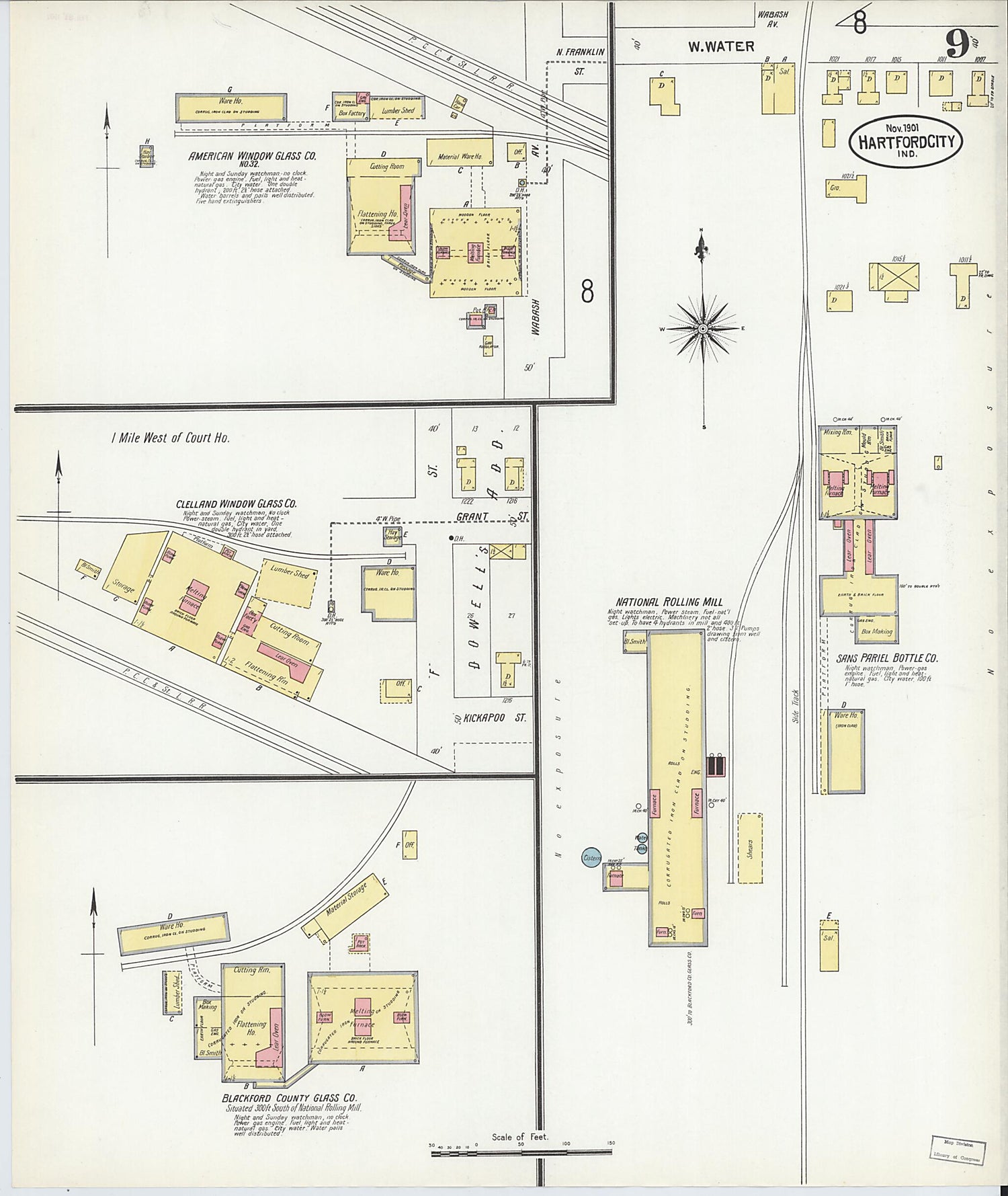 This old map of Hartford City, Blackford County, Indiana was created by Sanborn Map Company in 1901