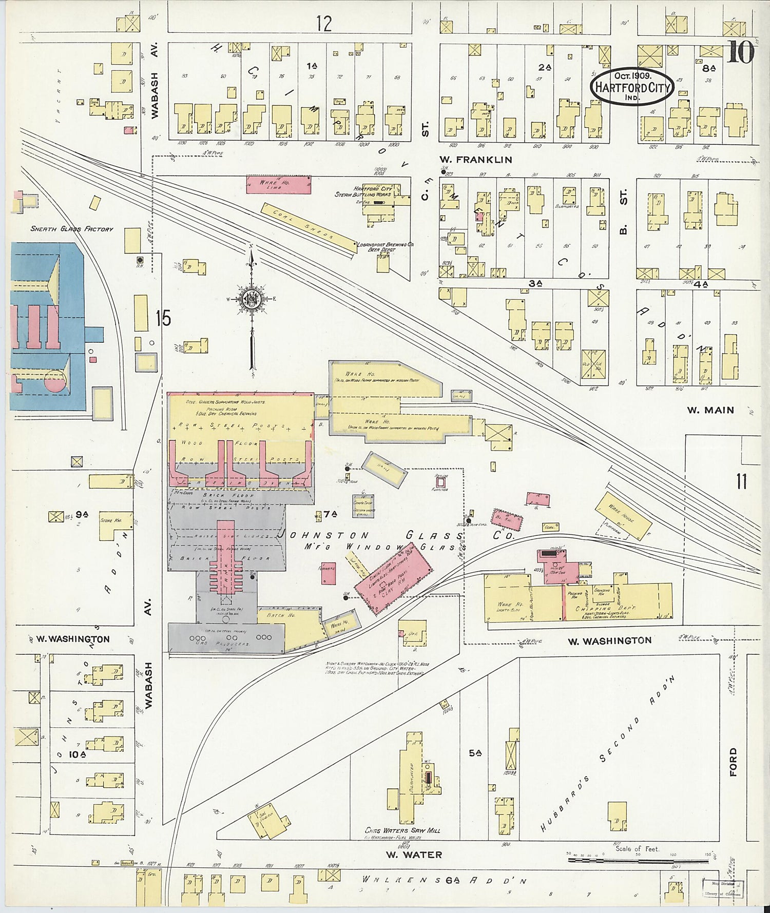 This old map of Hartford City, Blackford County, Indiana was created by Sanborn Map Company in 1909