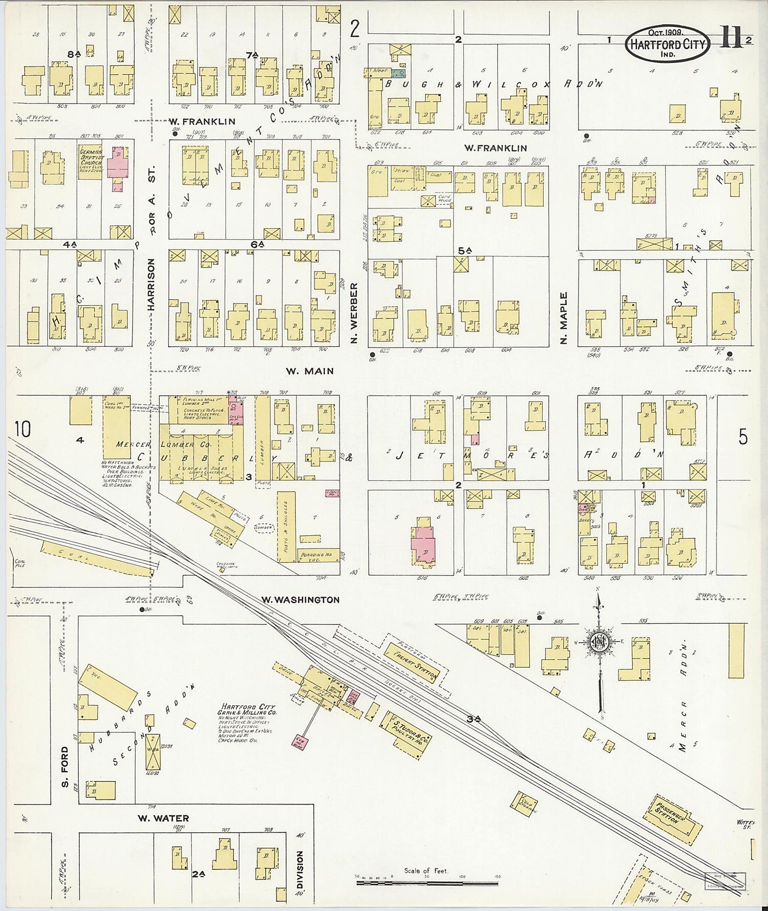 This old map of Hartford City, Blackford County, Indiana was created by Sanborn Map Company in 1909