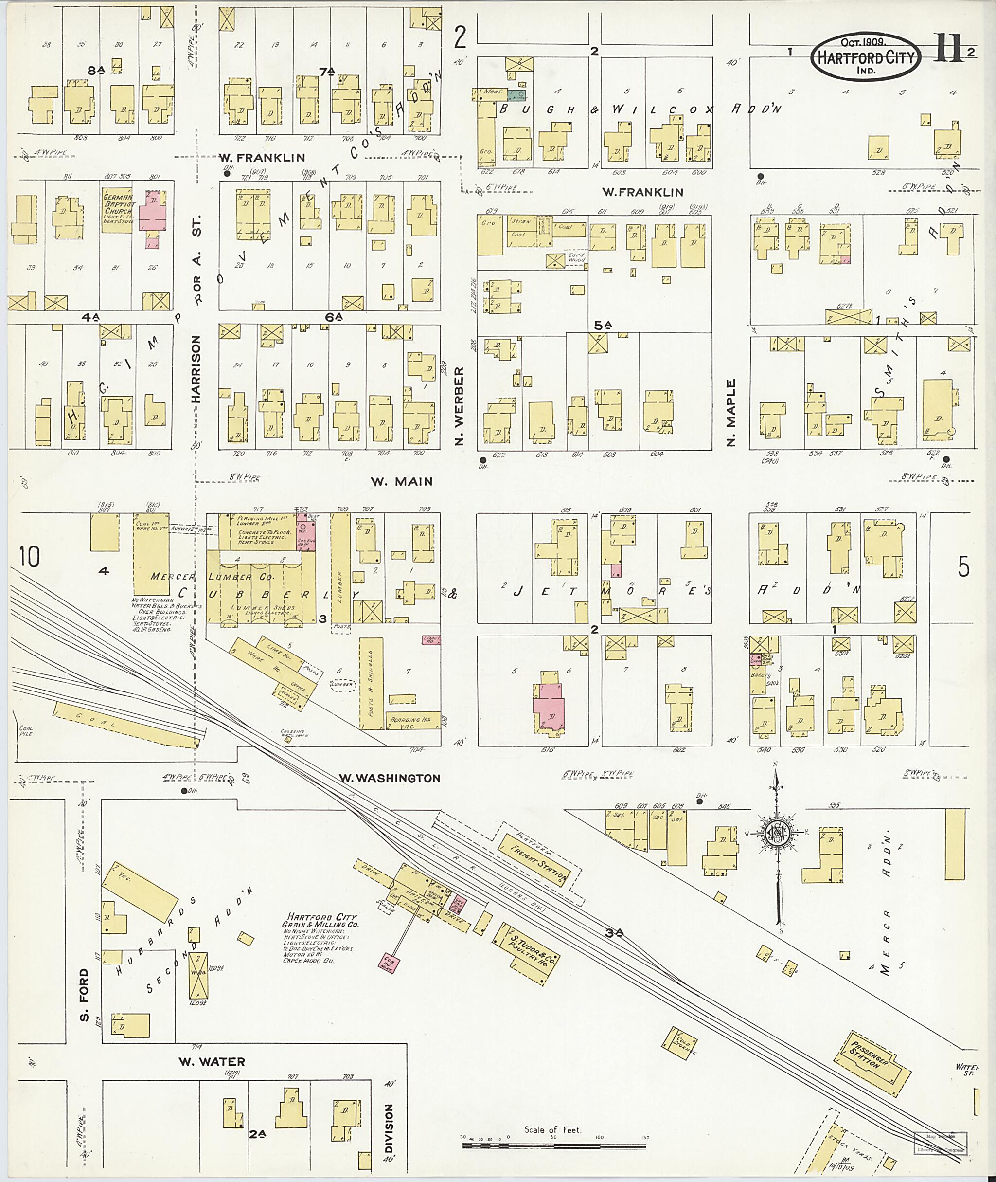 This old map of Hartford City, Blackford County, Indiana was created by Sanborn Map Company in 1909