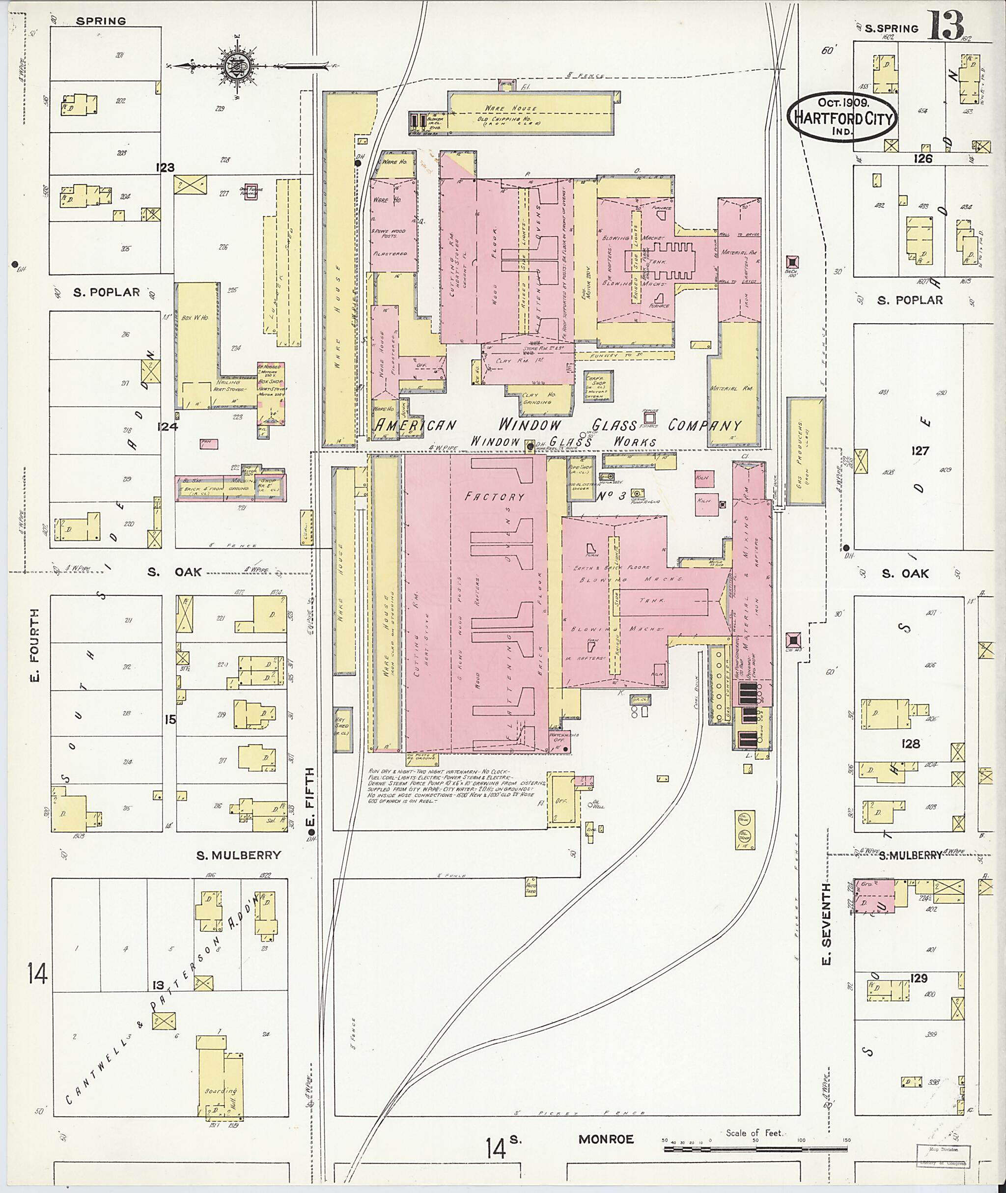 This old map of Hartford City, Blackford County, Indiana was created by Sanborn Map Company in 1909