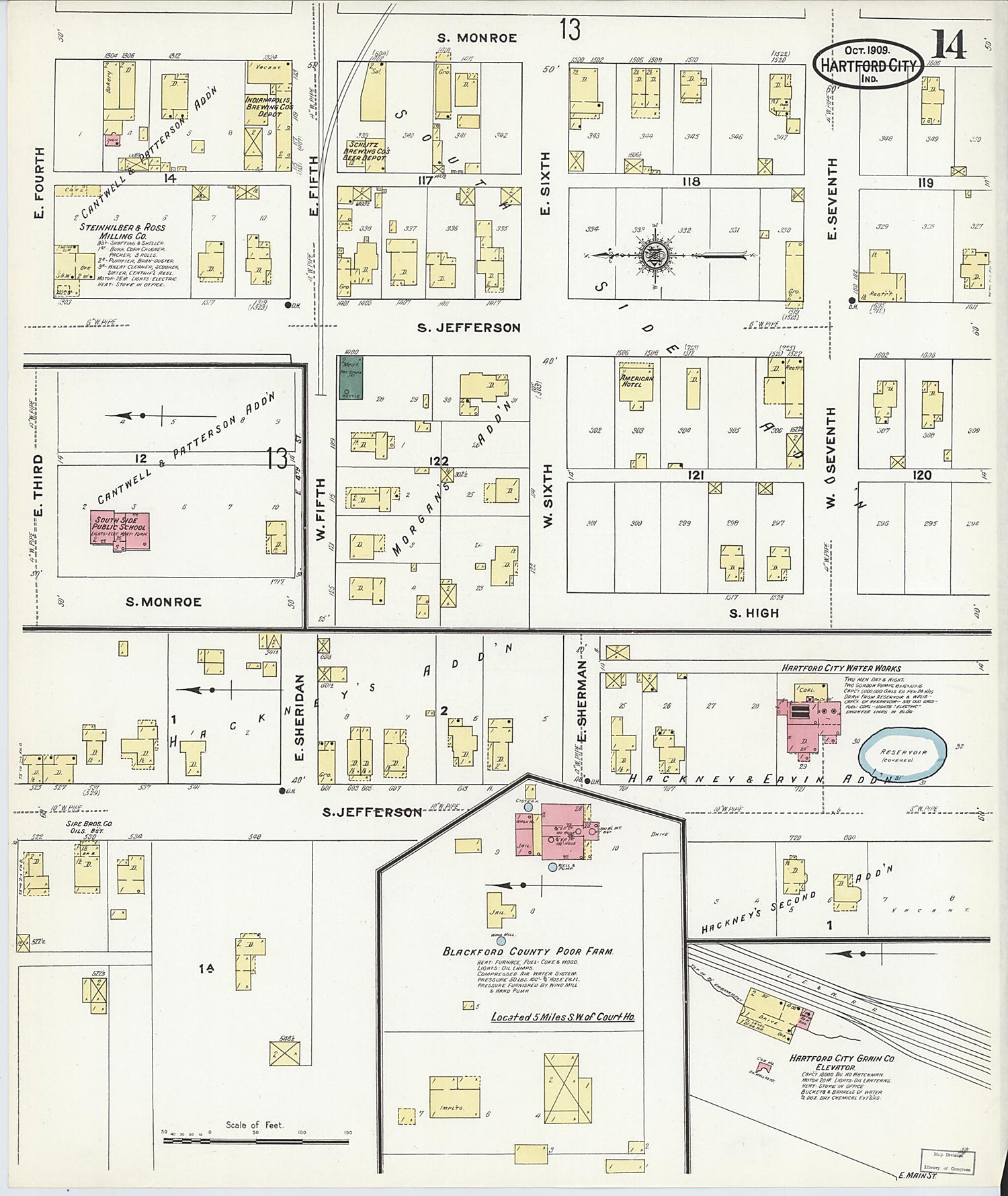 This old map of Hartford City, Blackford County, Indiana was created by Sanborn Map Company in 1909