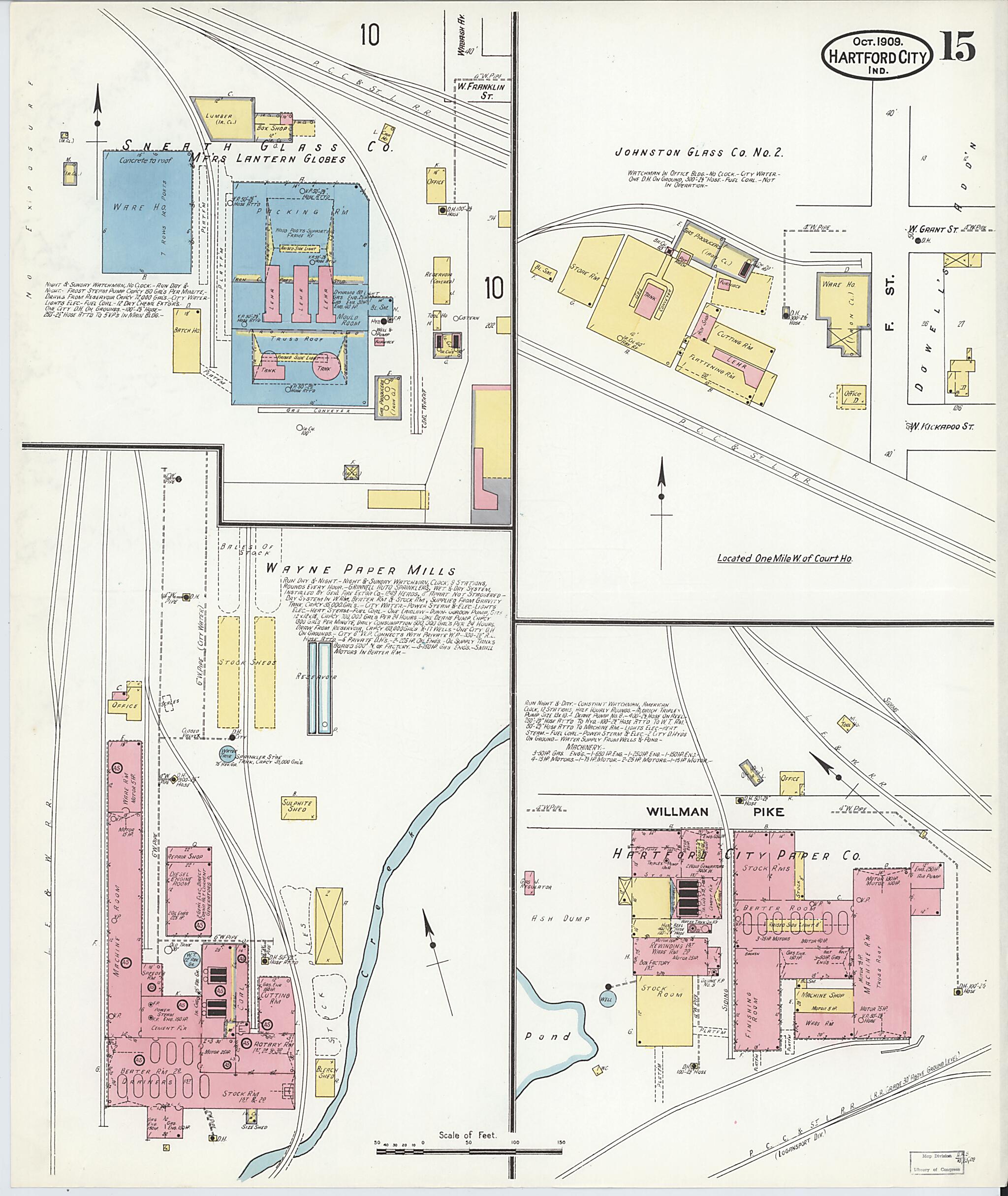 This old map of Hartford City, Blackford County, Indiana was created by Sanborn Map Company in 1909