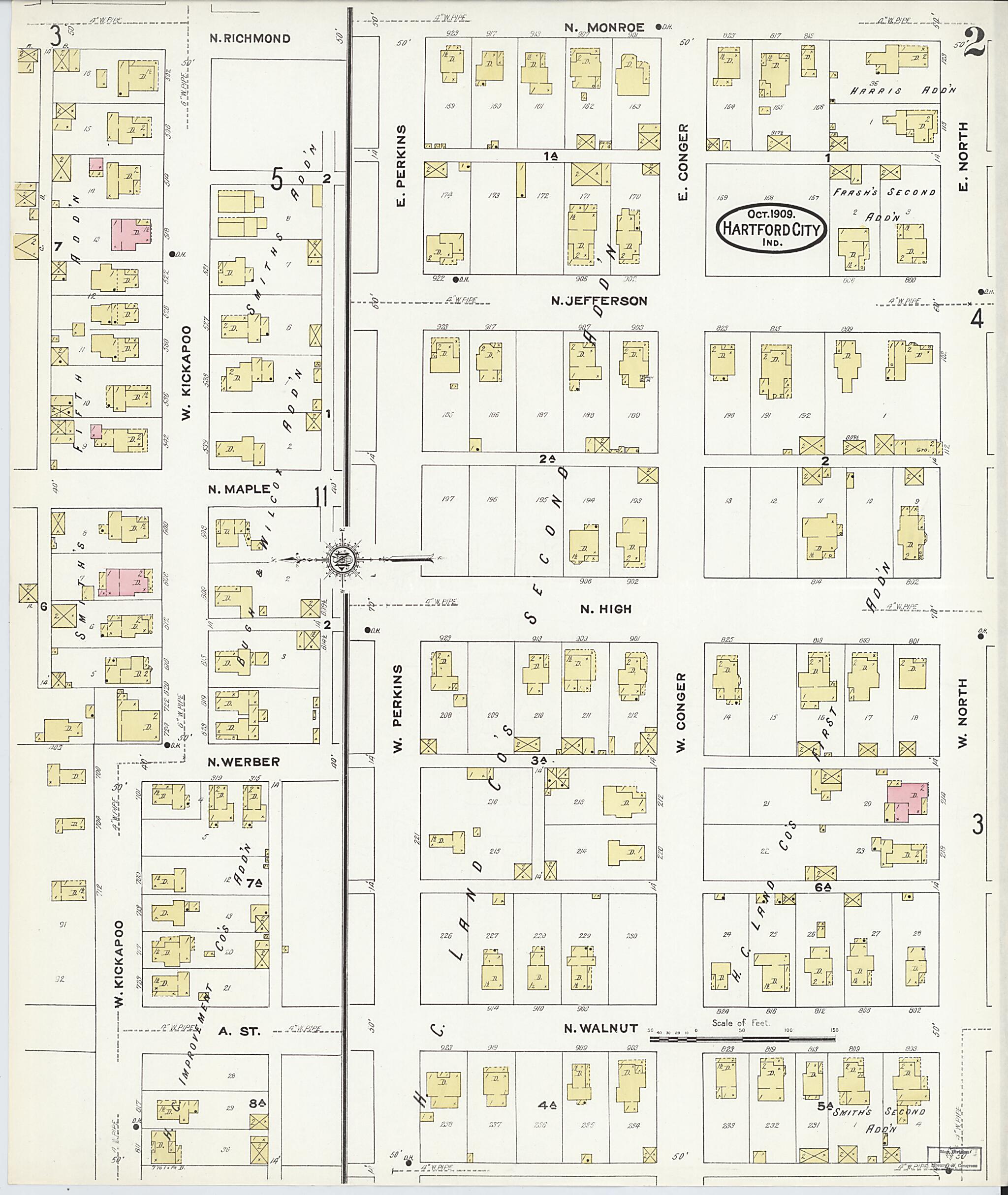 This old map of Hartford City, Blackford County, Indiana was created by Sanborn Map Company in 1909