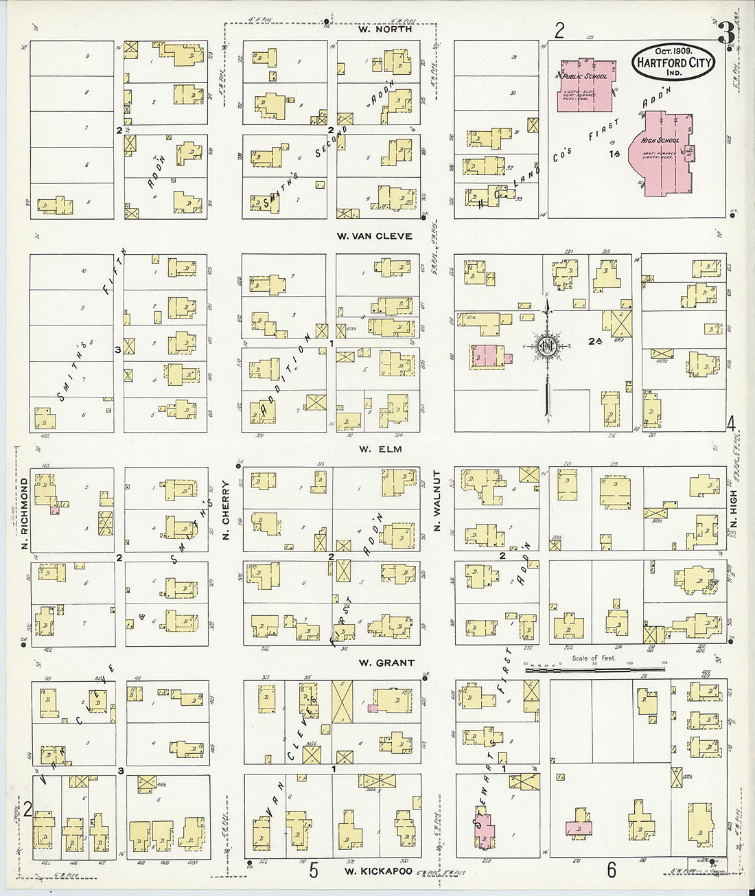 This old map of Hartford City, Blackford County, Indiana was created by Sanborn Map Company in 1909