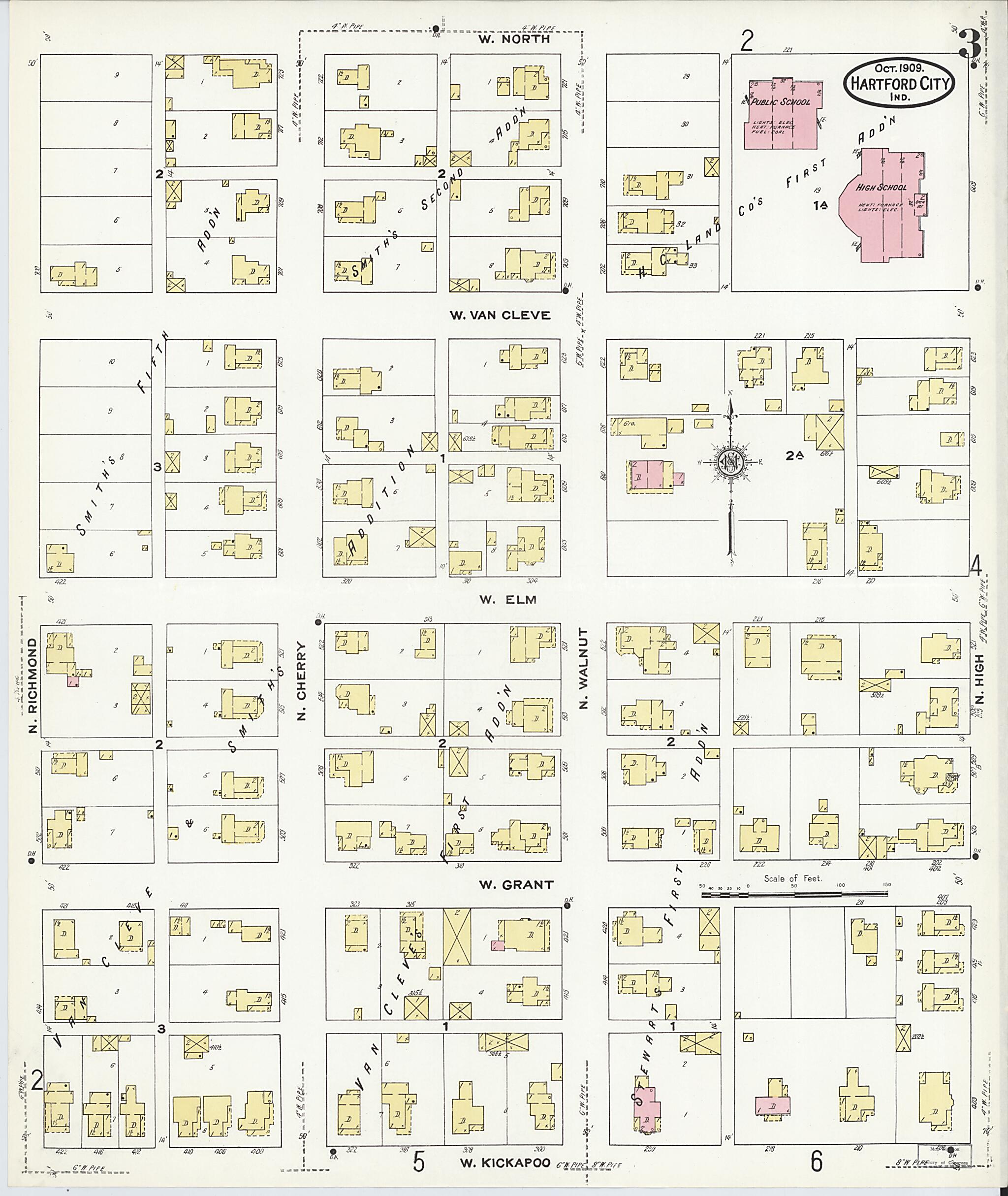 This old map of Hartford City, Blackford County, Indiana was created by Sanborn Map Company in 1909