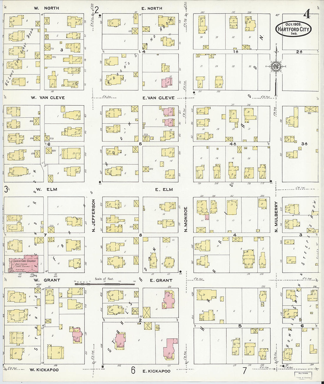 This old map of Hartford City, Blackford County, Indiana was created by Sanborn Map Company in 1909