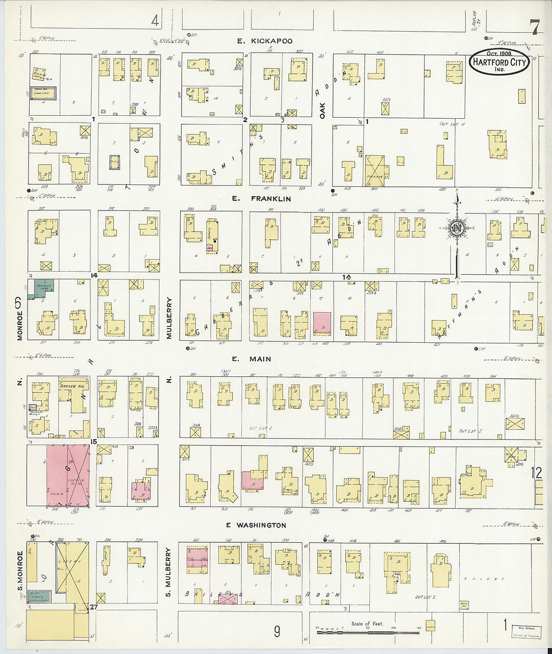 This old map of Hartford City, Blackford County, Indiana was created by Sanborn Map Company in 1909