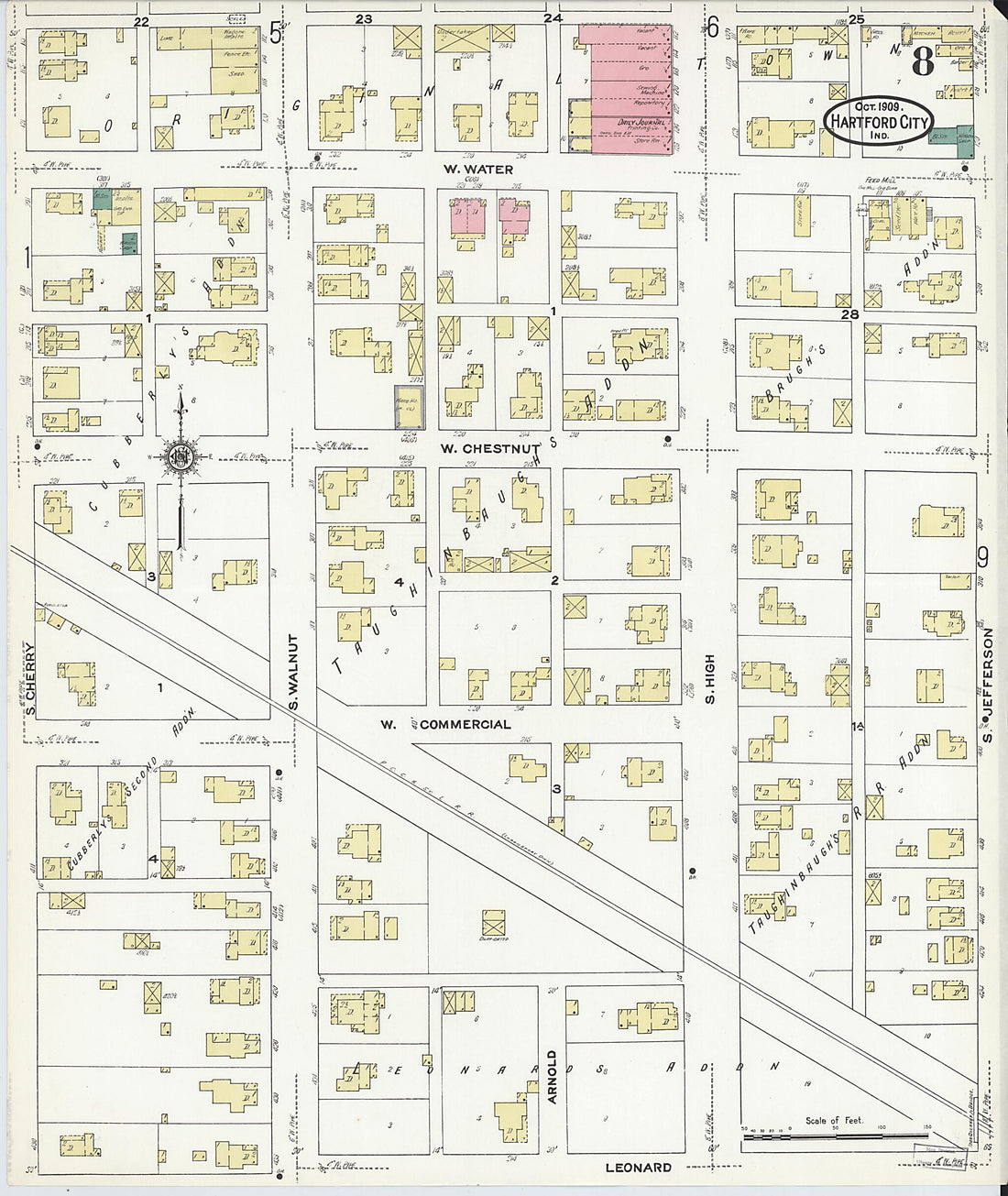 This old map of Hartford City, Blackford County, Indiana was created by Sanborn Map Company in 1909