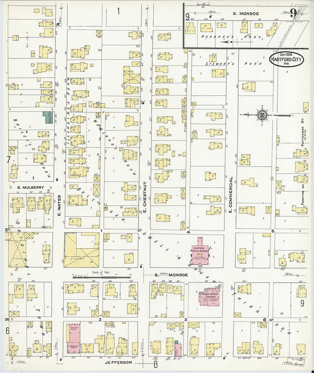 This old map of Hartford City, Blackford County, Indiana was created by Sanborn Map Company in 1909