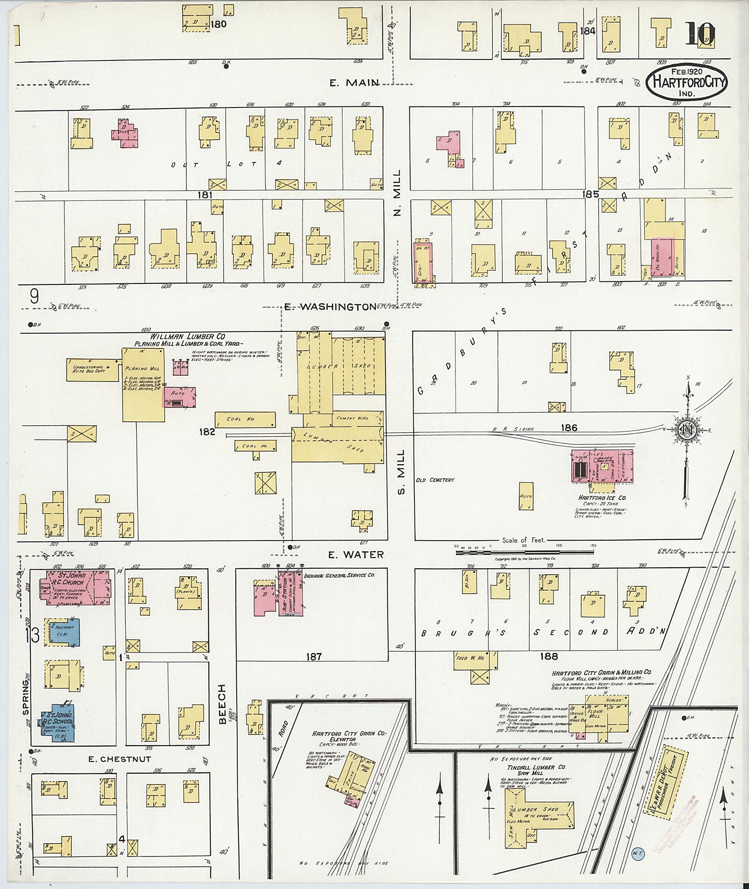 This old map of Hartford City, Blackford County, Indiana was created by Sanborn Map Company in 1920