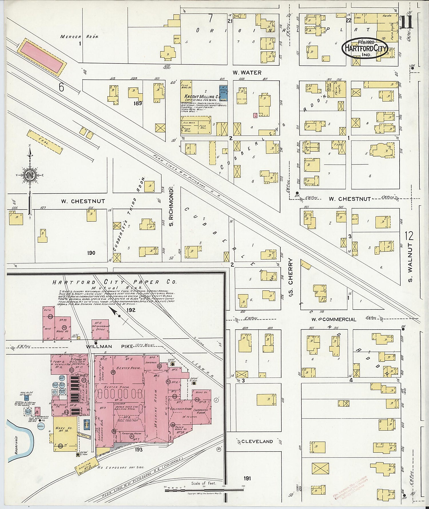 This old map of Hartford City, Blackford County, Indiana was created by Sanborn Map Company in 1920