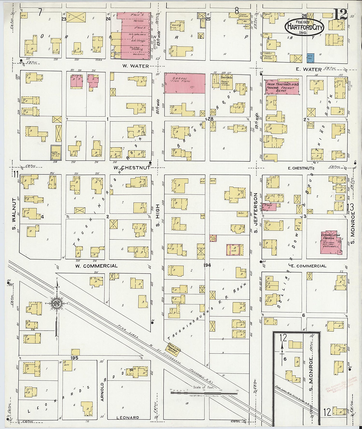 This old map of Hartford City, Blackford County, Indiana was created by Sanborn Map Company in 1920