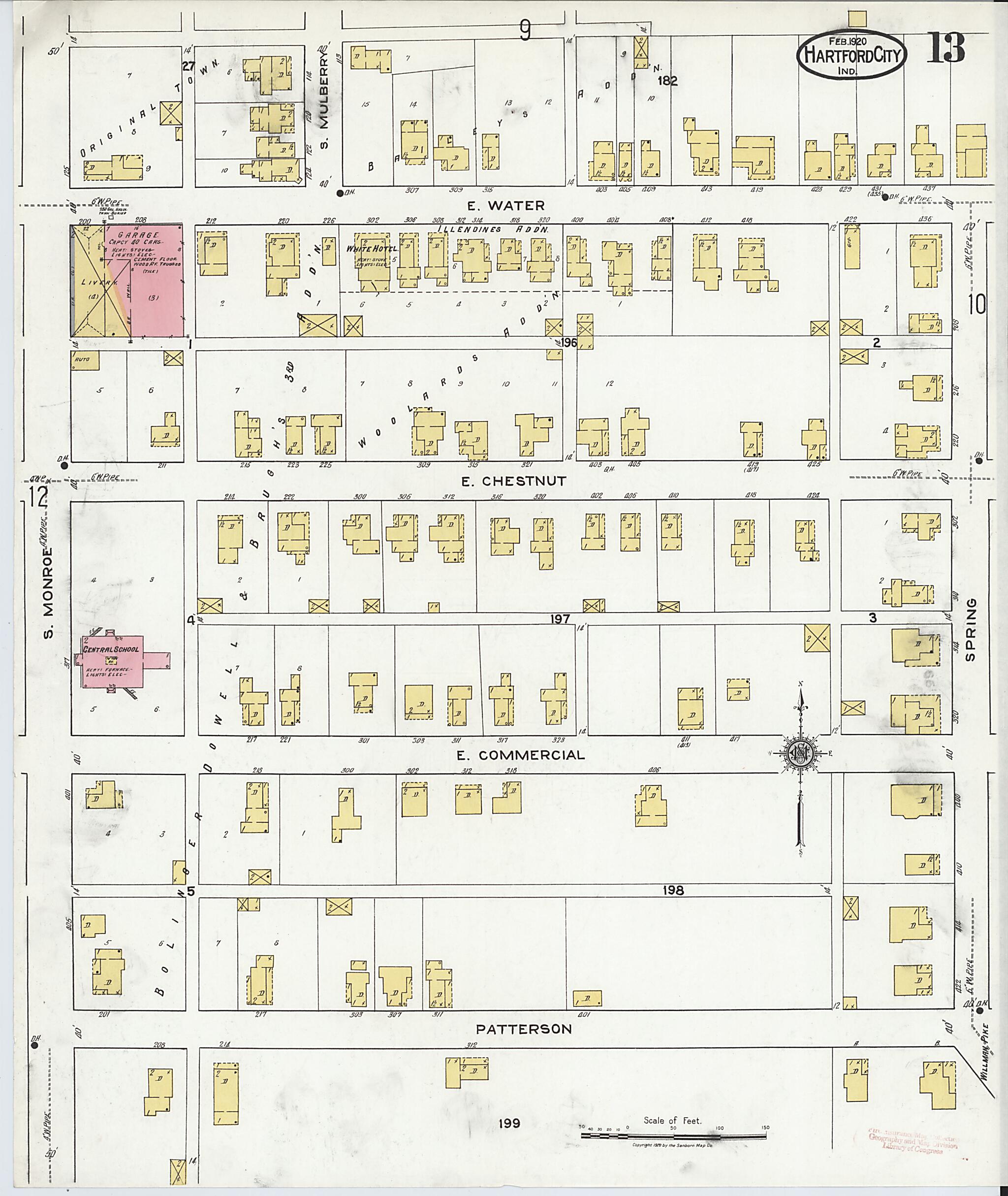 This old map of Hartford City, Blackford County, Indiana was created by Sanborn Map Company in 1920