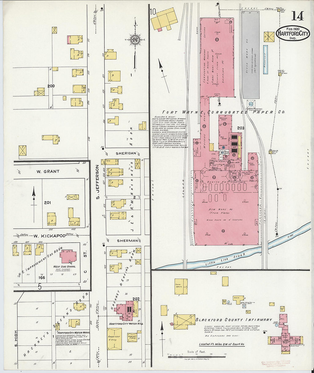 This old map of Hartford City, Blackford County, Indiana was created by Sanborn Map Company in 1920