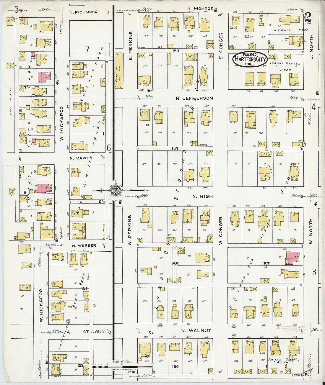 This old map of Hartford City, Blackford County, Indiana was created by Sanborn Map Company in 1920