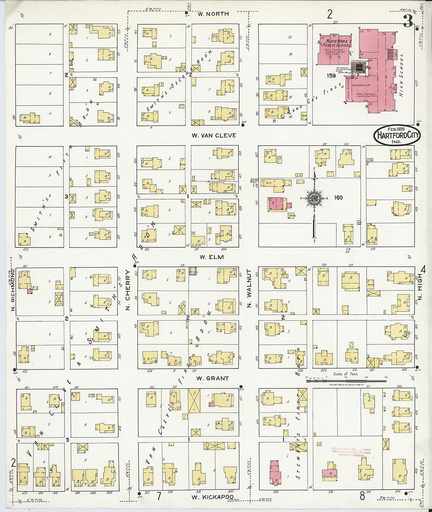 This old map of Hartford City, Blackford County, Indiana was created by Sanborn Map Company in 1920