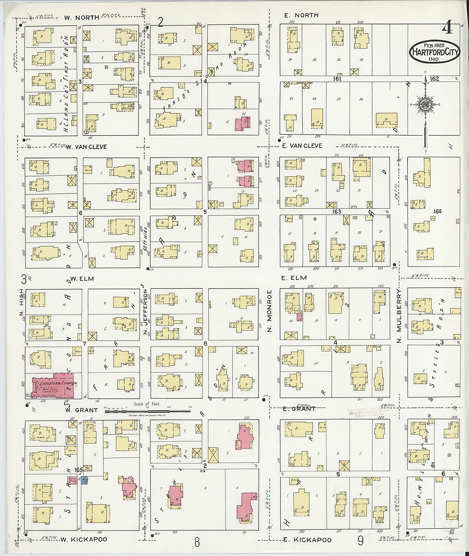 This old map of Hartford City, Blackford County, Indiana was created by Sanborn Map Company in 1920