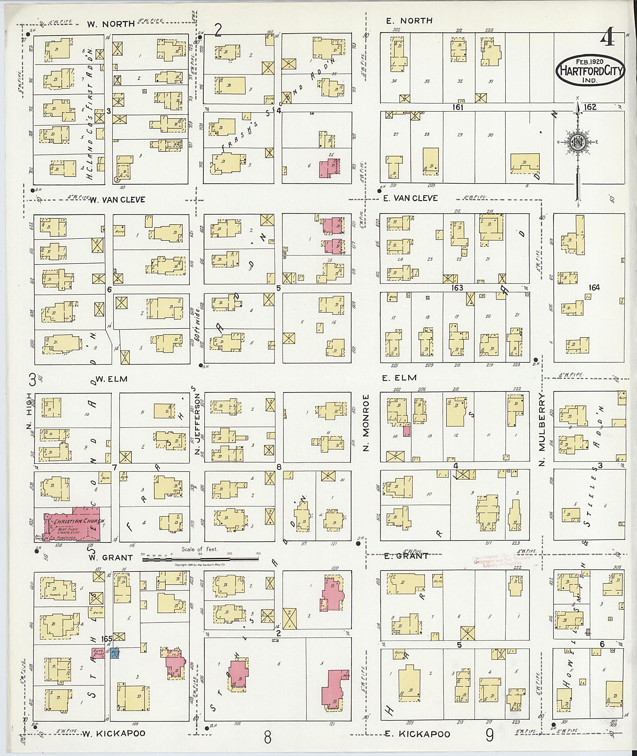 This old map of Hartford City, Blackford County, Indiana was created by Sanborn Map Company in 1920