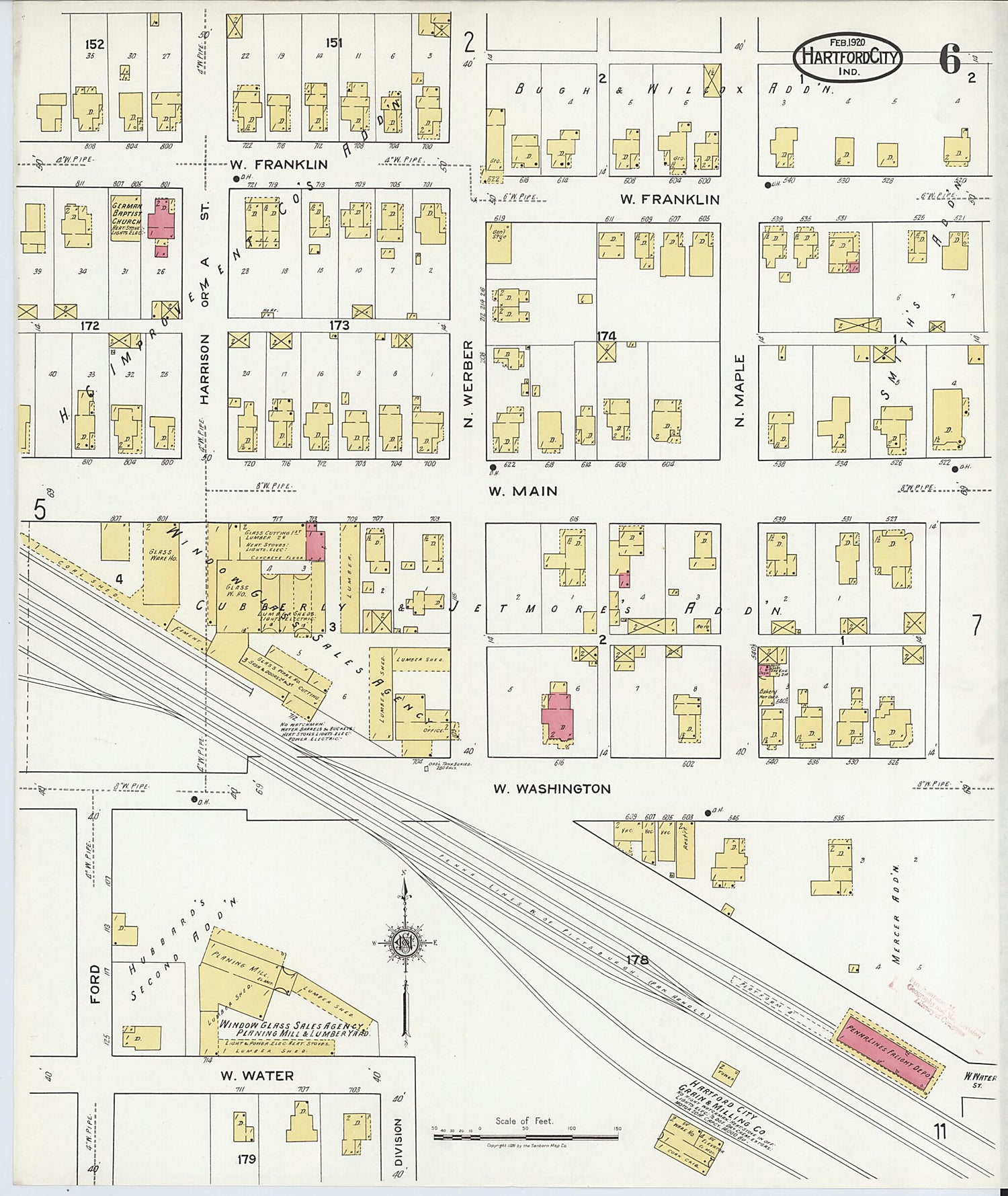 This old map of Hartford City, Blackford County, Indiana was created by Sanborn Map Company in 1920