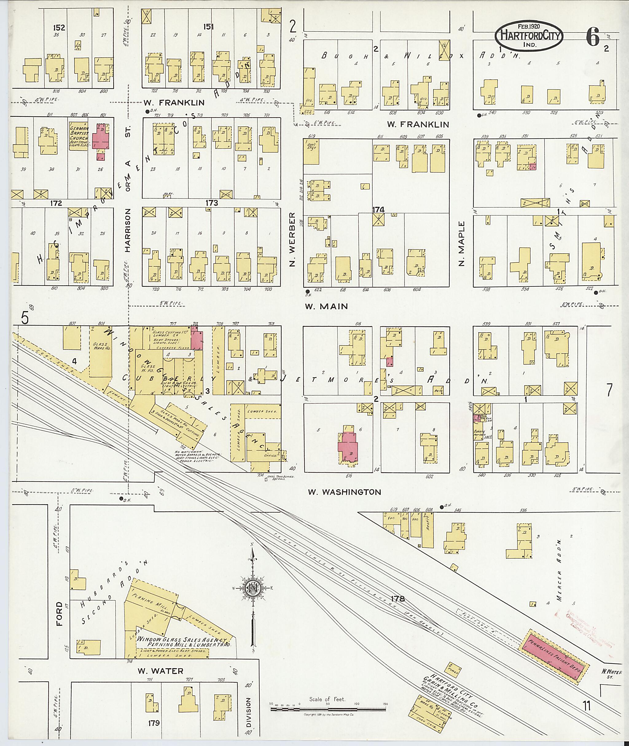 This old map of Hartford City, Blackford County, Indiana was created by Sanborn Map Company in 1920