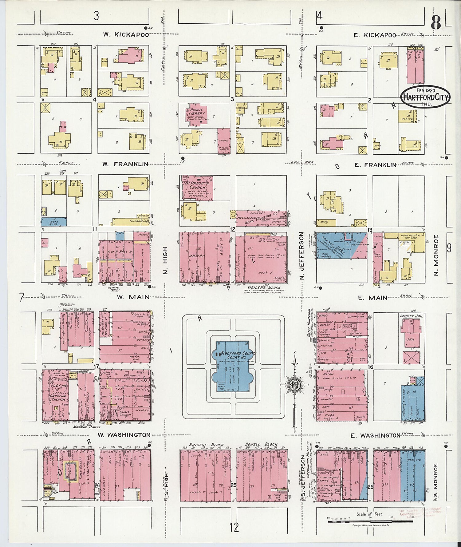 This old map of Hartford City, Blackford County, Indiana was created by Sanborn Map Company in 1920