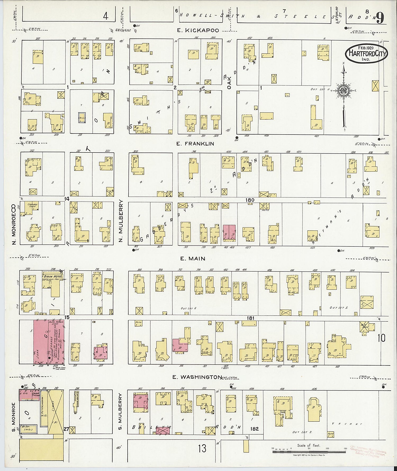 This old map of Hartford City, Blackford County, Indiana was created by Sanborn Map Company in 1920