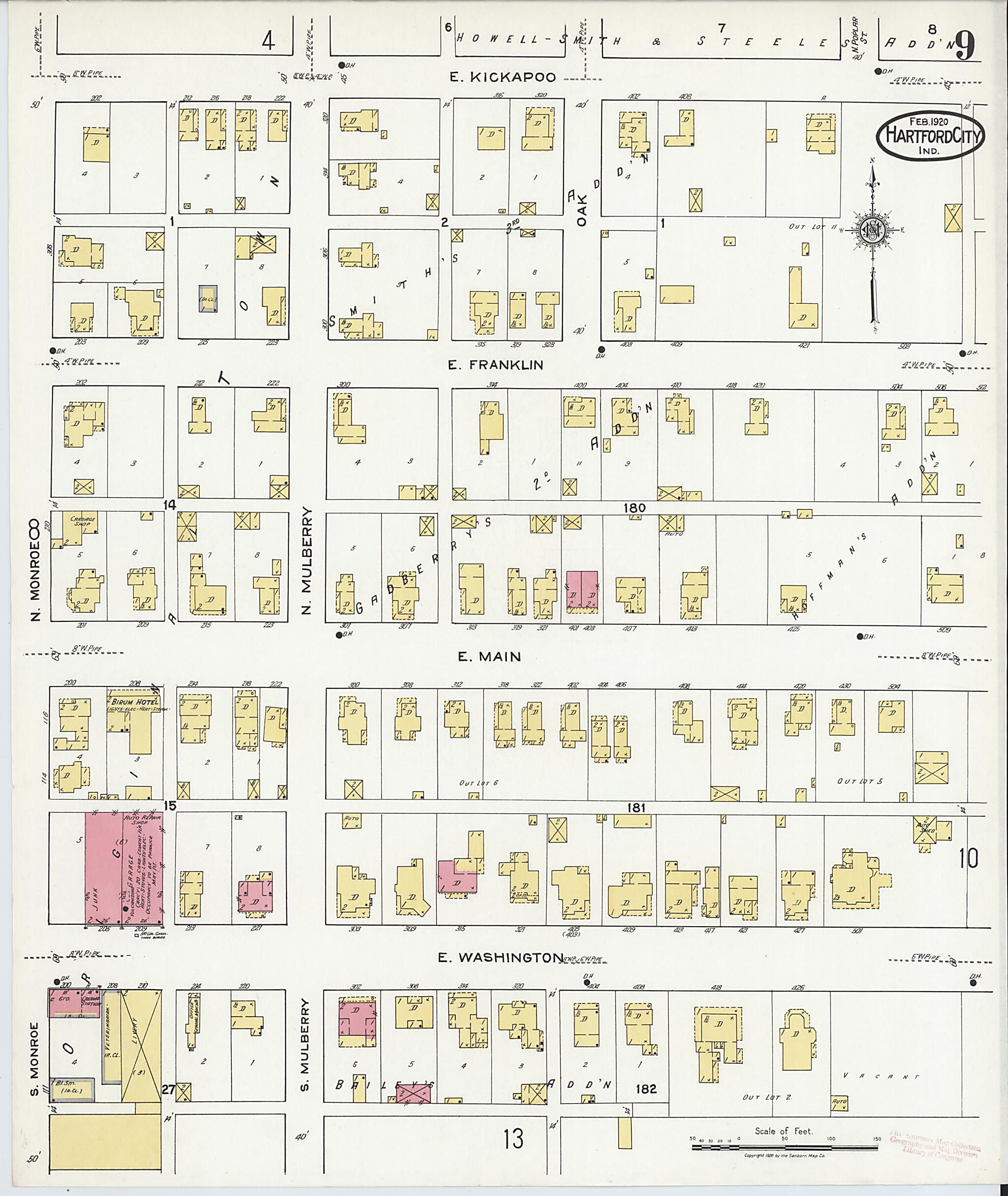 This old map of Hartford City, Blackford County, Indiana was created by Sanborn Map Company in 1920