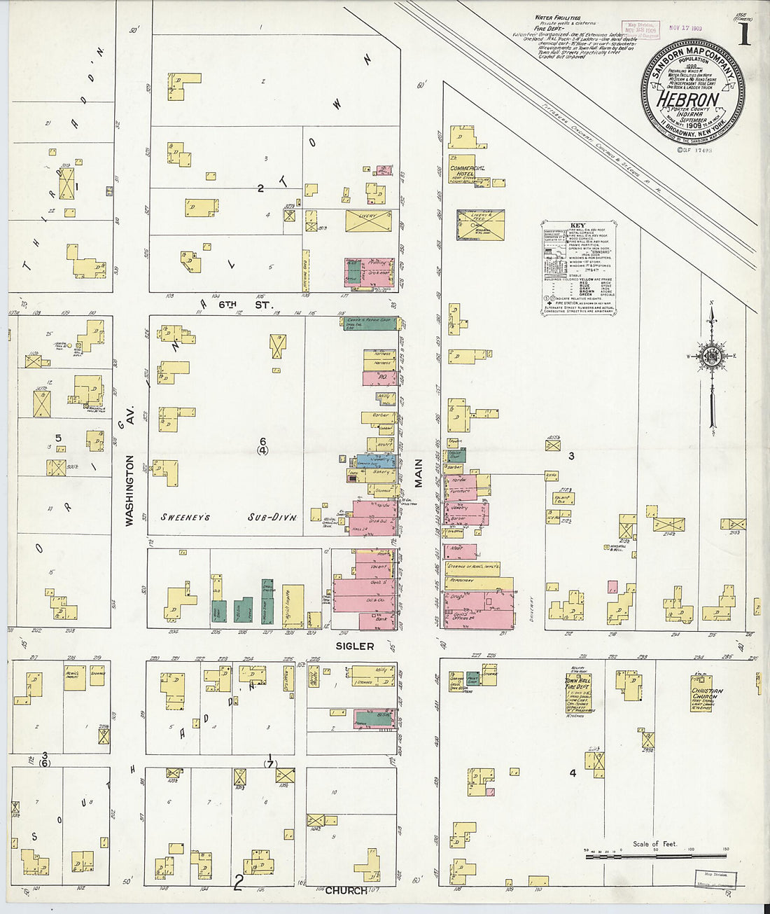 This old map of Hebron, Porter County, Indiana was created by Sanborn Map Company in 1909