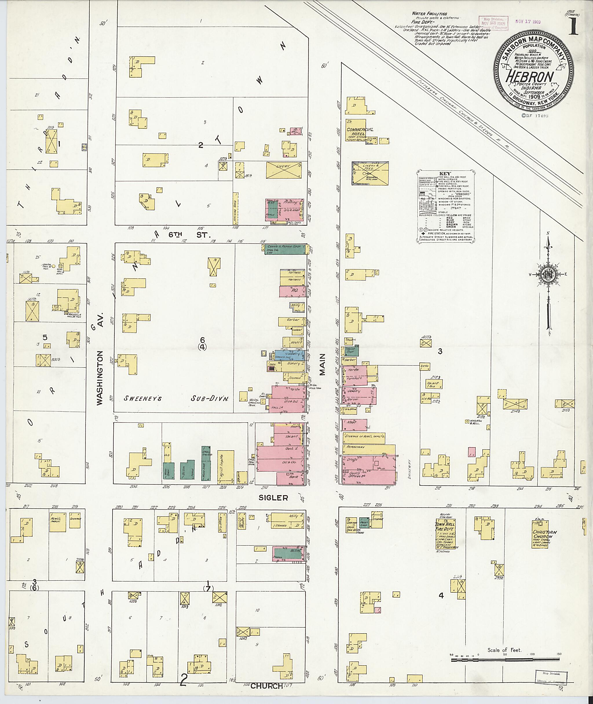 This old map of Hebron, Porter County, Indiana was created by Sanborn Map Company in 1909