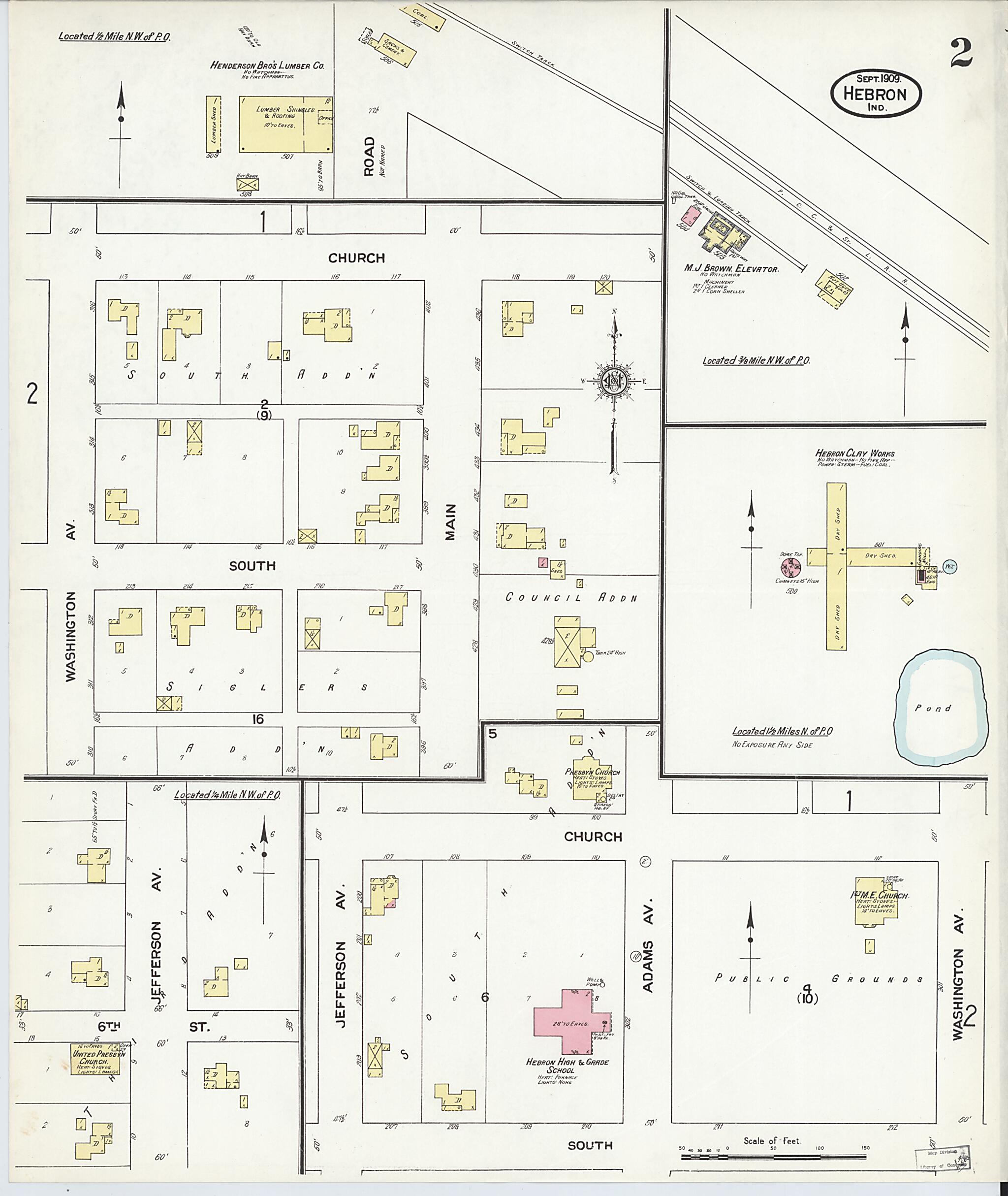 This old map of Hebron, Porter County, Indiana was created by Sanborn Map Company in 1909