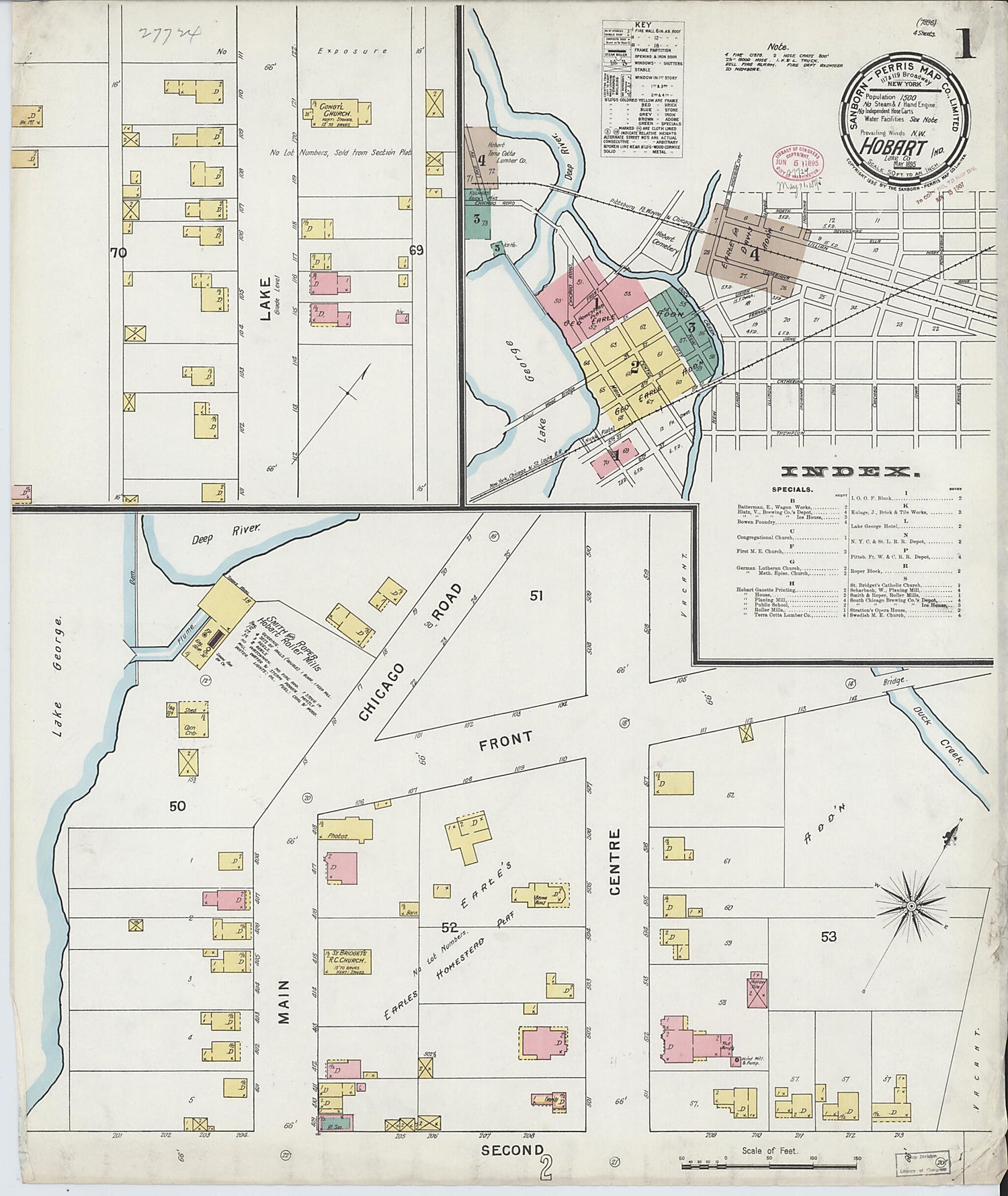 This old map of Hobart, Lake County, Indiana was created by Sanborn Map Company in 1895