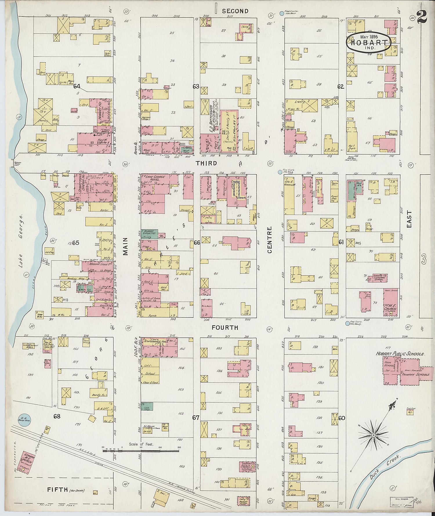 This old map of Hobart, Lake County, Indiana was created by Sanborn Map Company in 1895