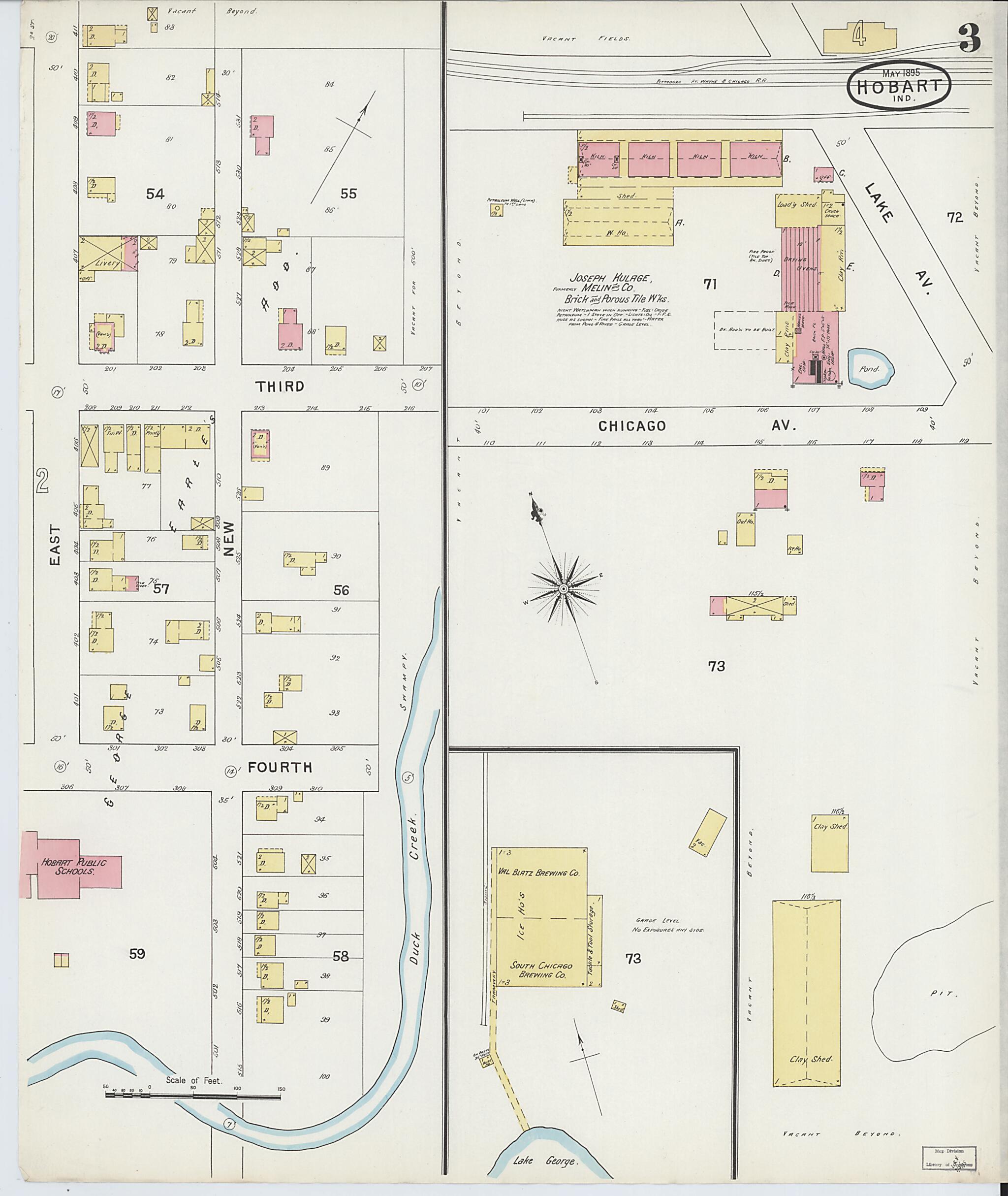 This old map of Hobart, Lake County, Indiana was created by Sanborn Map Company in 1895