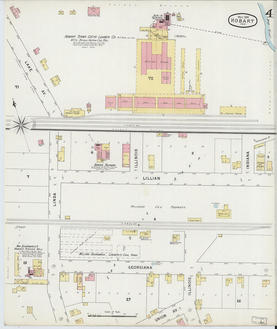 This old map of Hobart, Lake County, Indiana was created by Sanborn Map Company in 1895