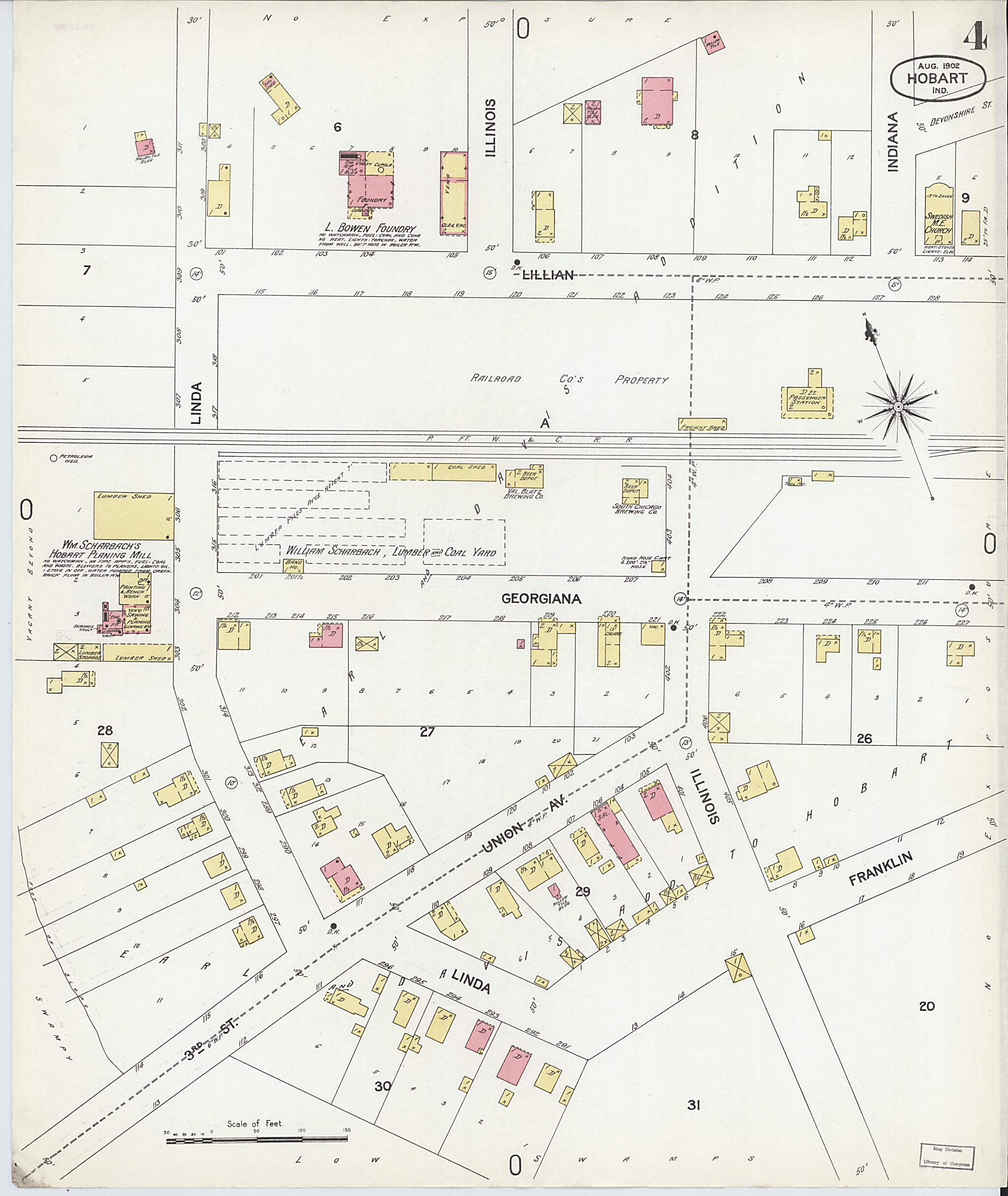 This old map of Hobart, Lake County, Indiana was created by Sanborn Map Company in 1902